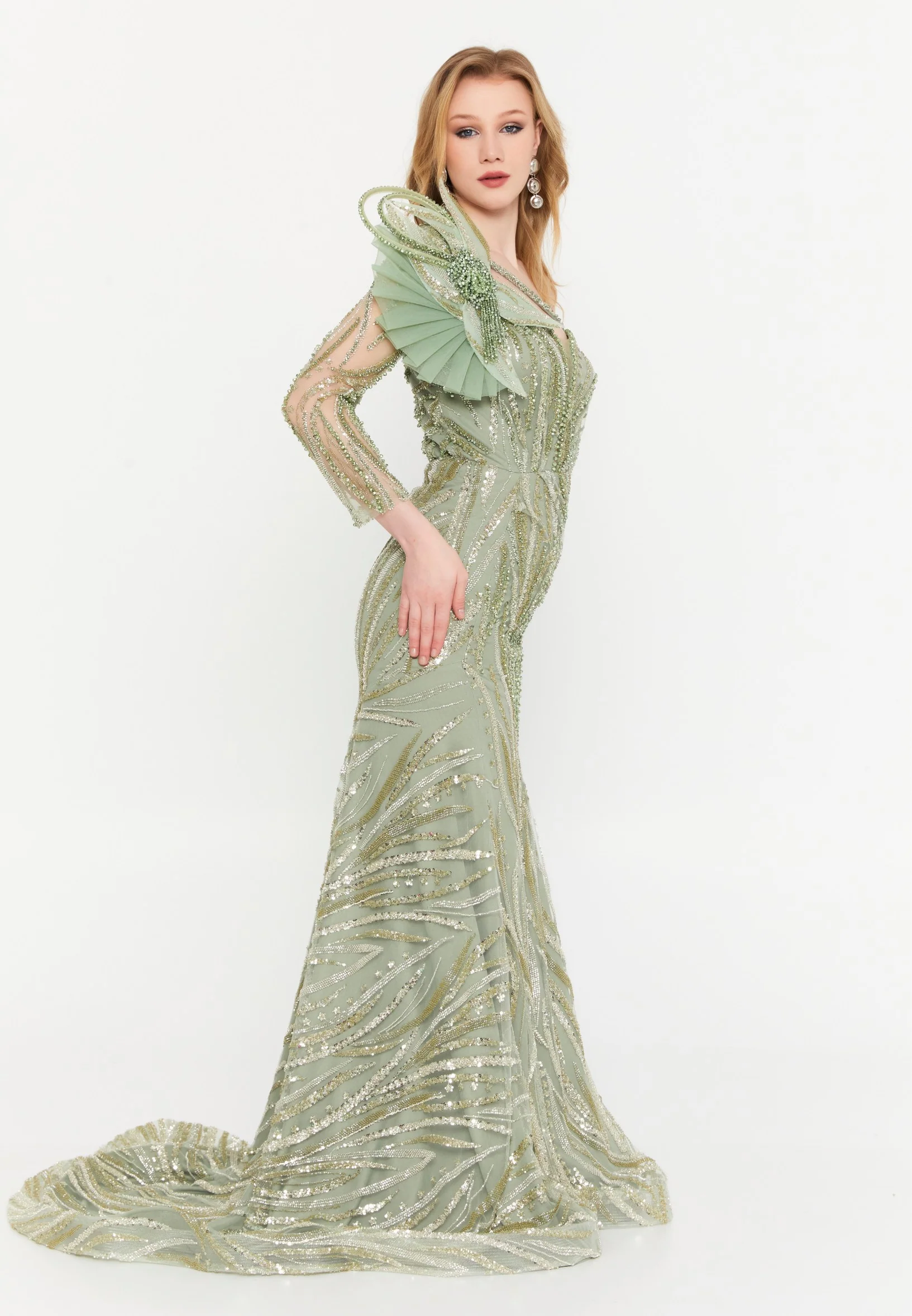 One Shoulder Maxi Tulle Mermaid Regular Wedding Guest Dress mtr88227 - Image 13