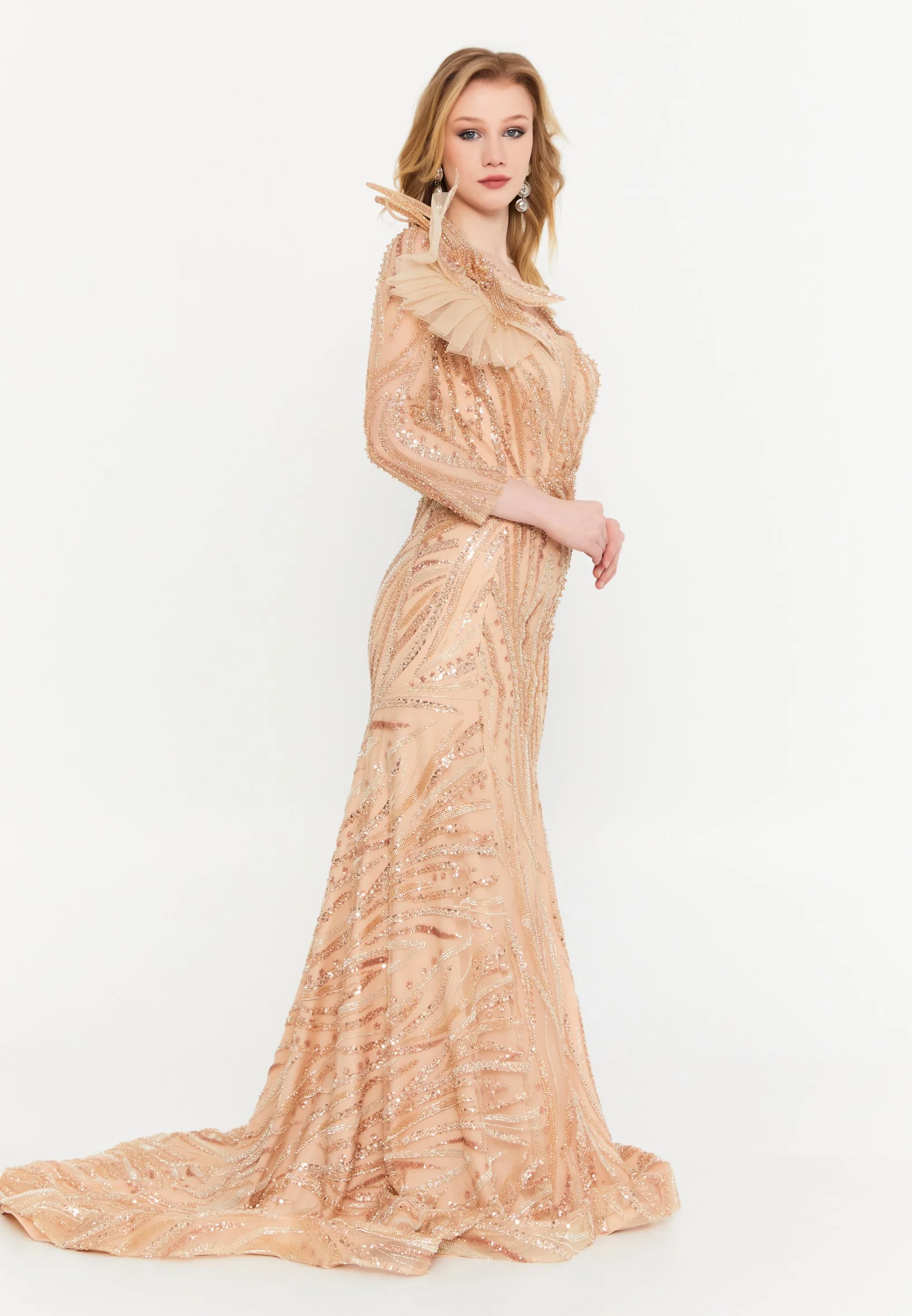One Shoulder Maxi Tulle Mermaid Regular Wedding Guest Dress mtr88227 - Image 3