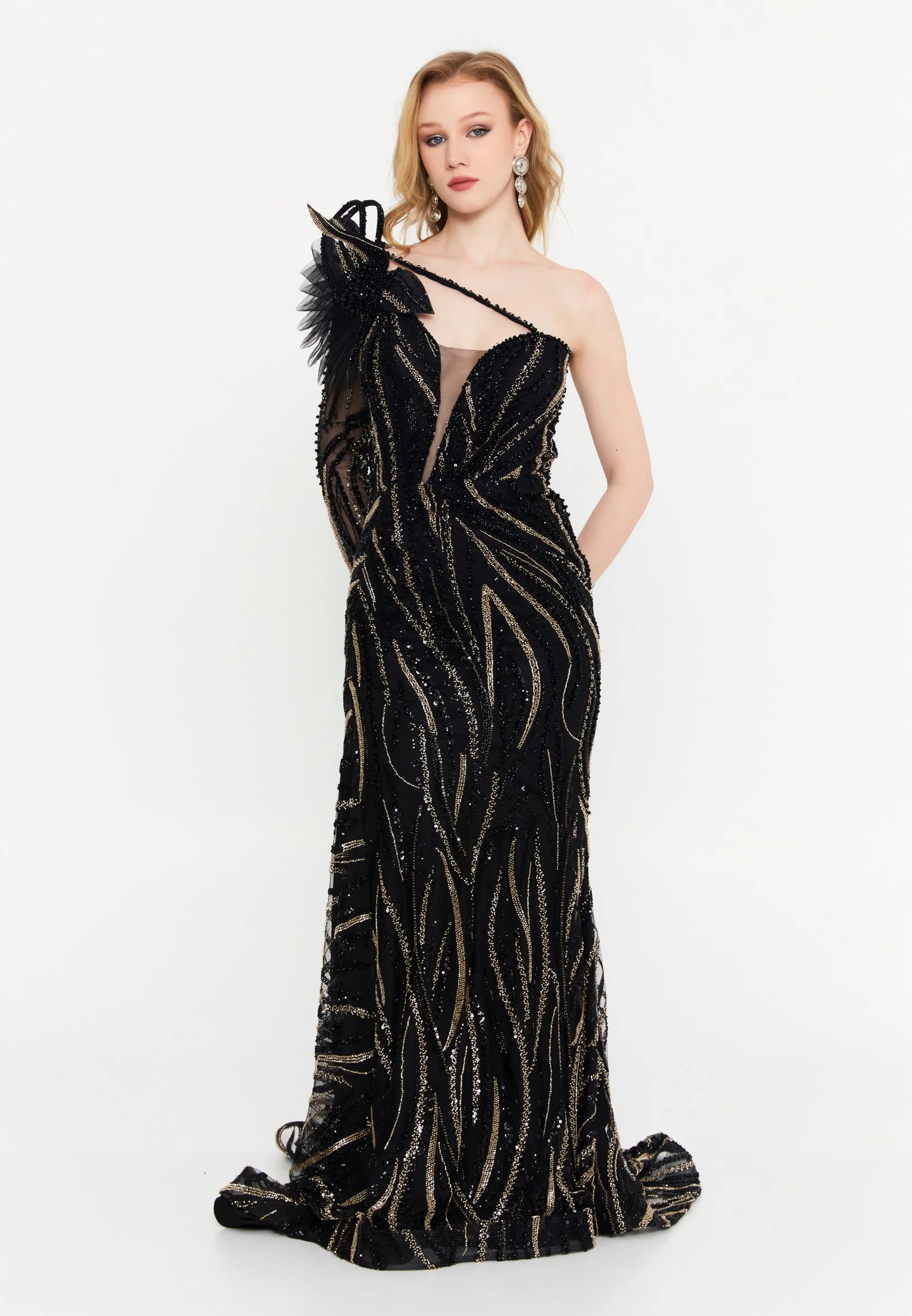 One Shoulder Maxi Tulle Mermaid Regular Wedding Guest Dress mtr88227 - Image 6