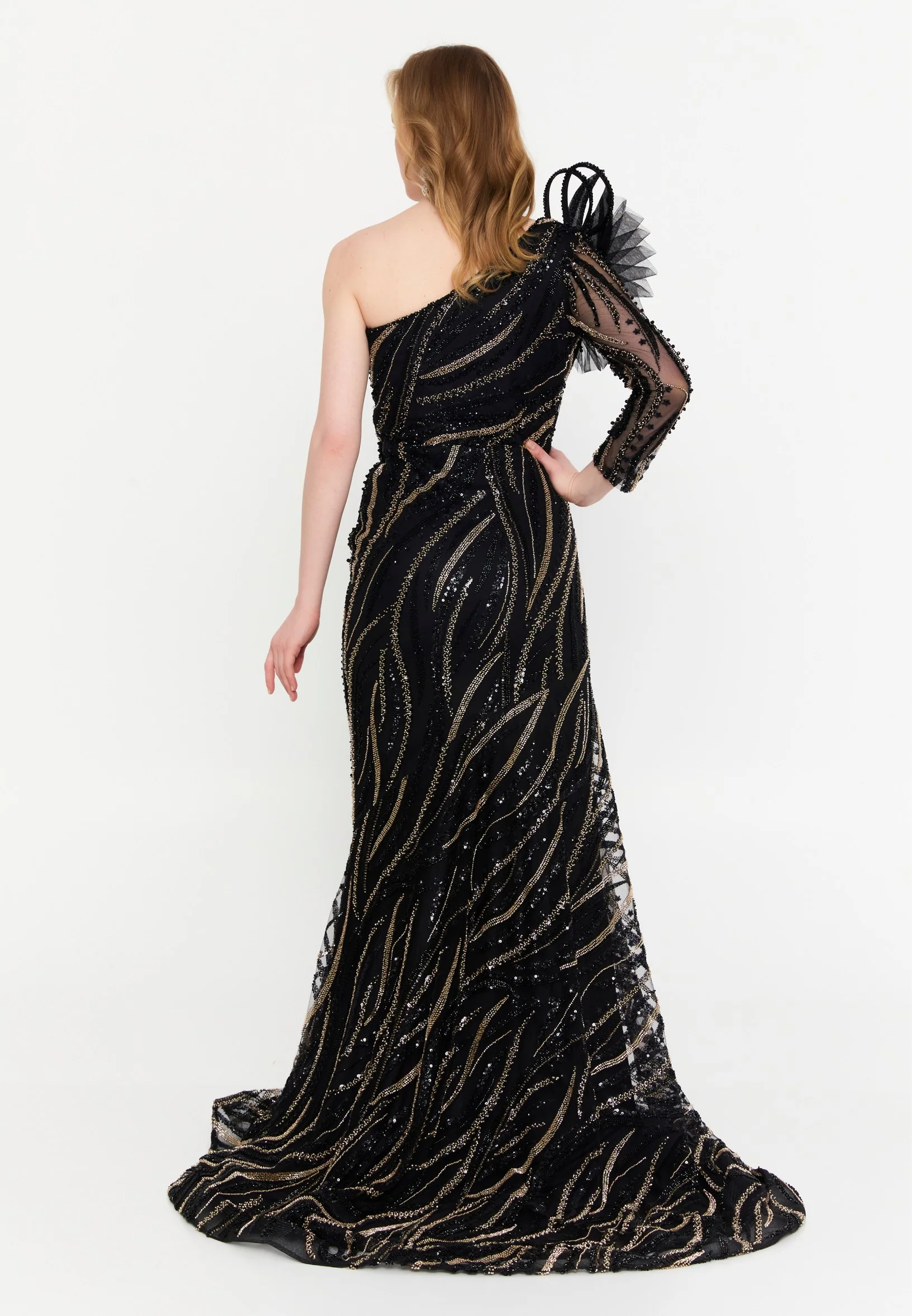 One Shoulder Maxi Tulle Mermaid Regular Wedding Guest Dress mtr88227 - Image 7