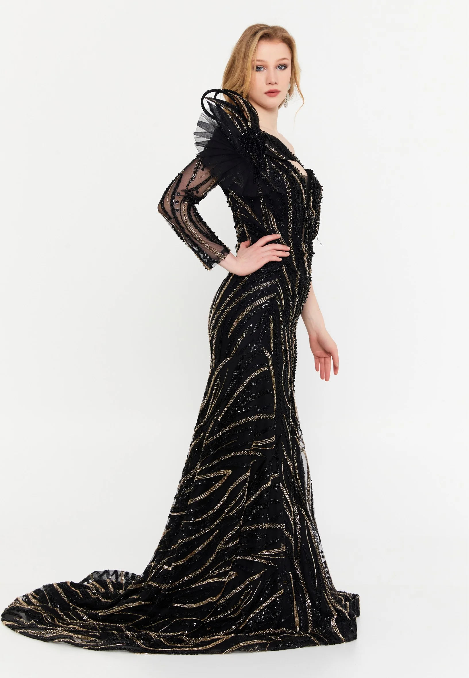 One Shoulder Maxi Tulle Mermaid Regular Wedding Guest Dress mtr88227 - Image 8