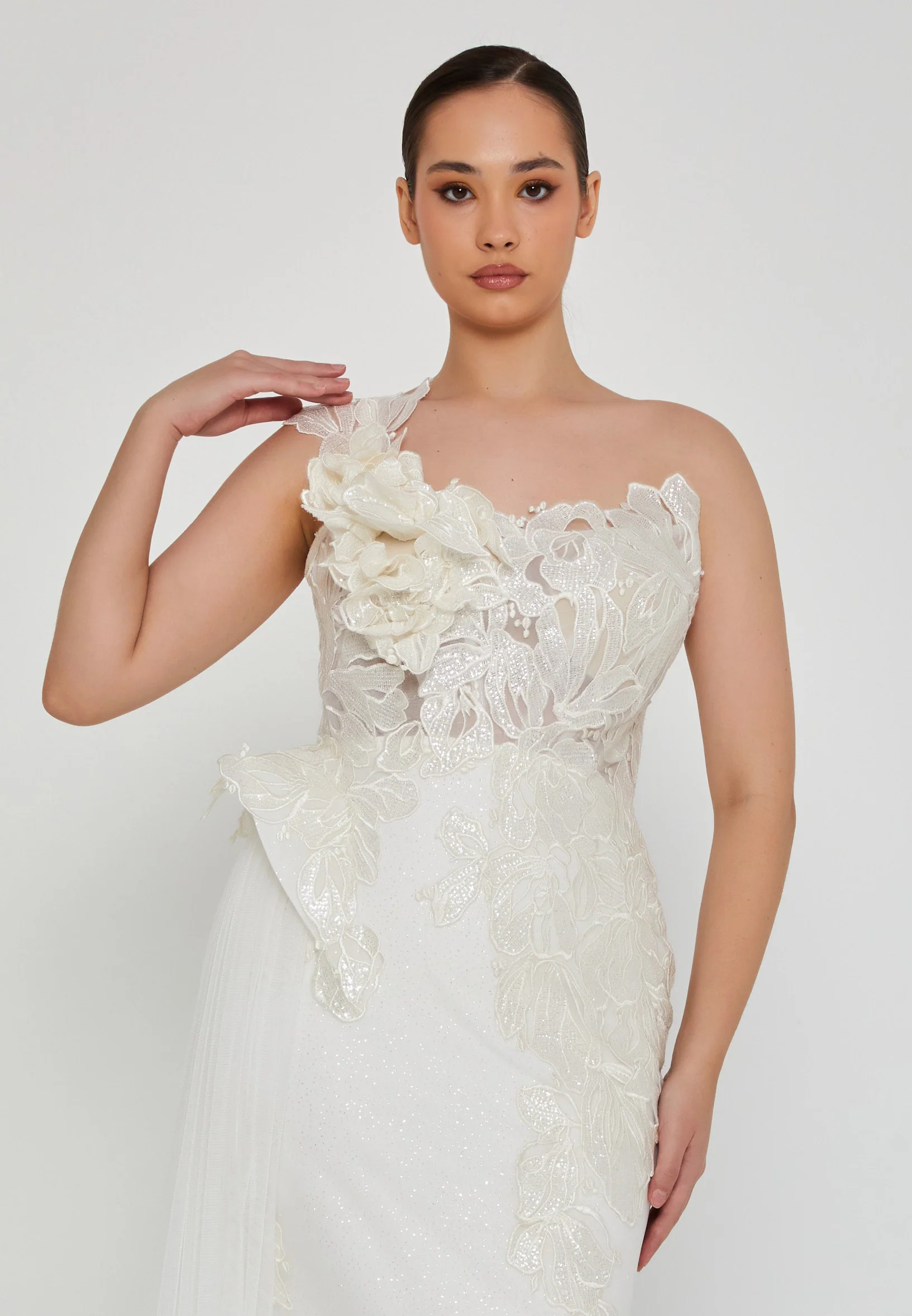 One Shoulder Maxi Tulle Plus Size Wedding Dress blv360028 - Image 2