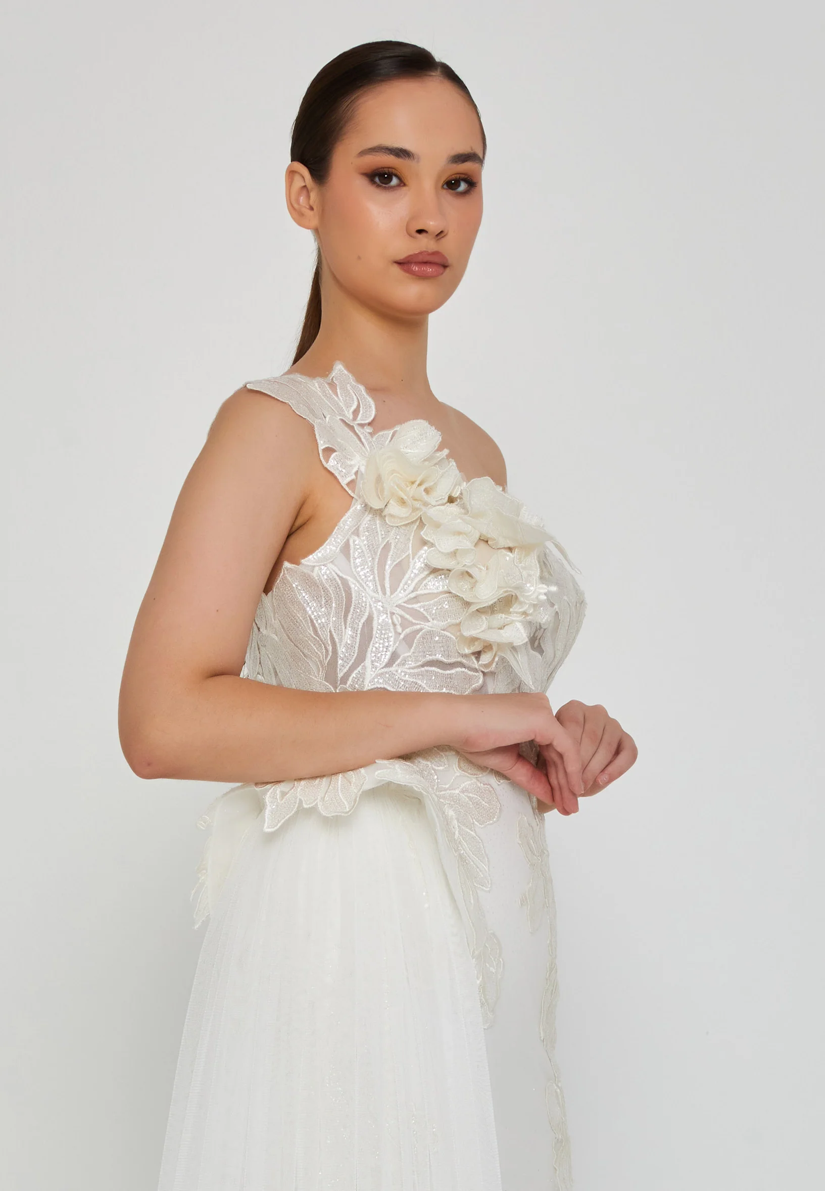 One Shoulder Maxi Tulle Plus Size Wedding Dress blv360028 - Image 4