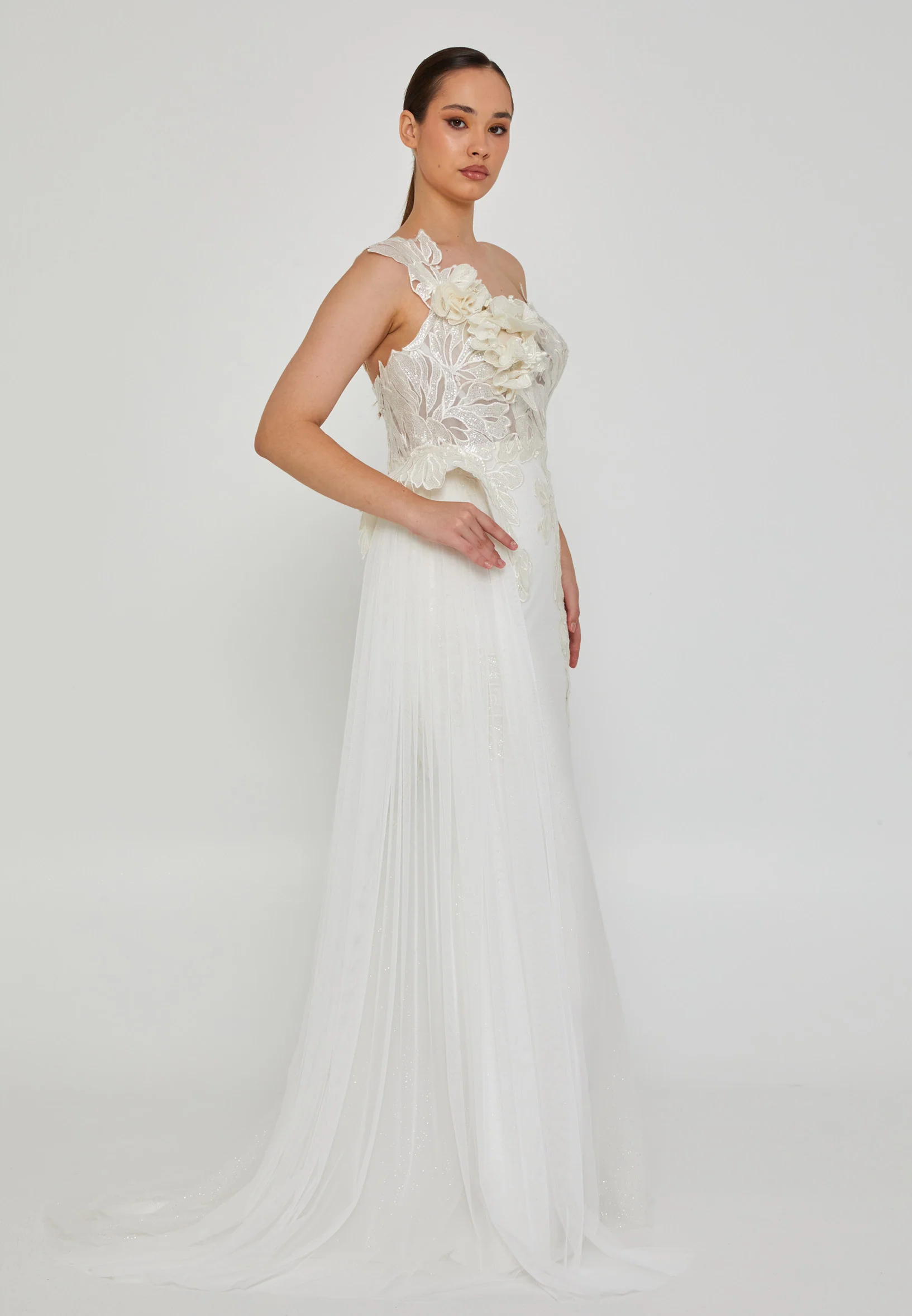 One Shoulder Maxi Tulle Plus Size Wedding Dress blv360028 - Image 7