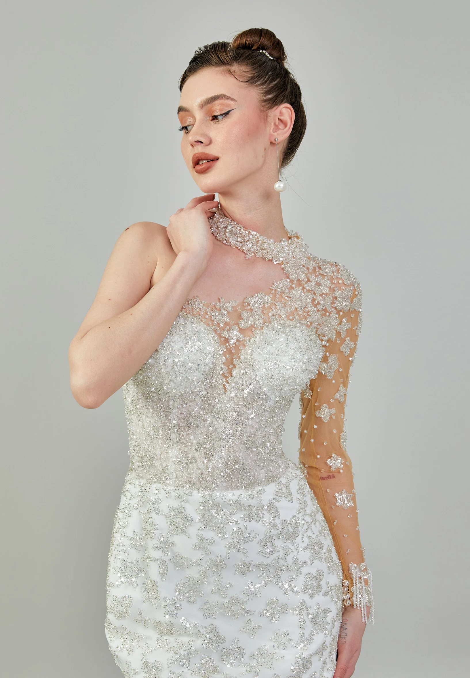 One Shoulder Maxi Tulle Regular Wedding Dress abb24024 - Image 3