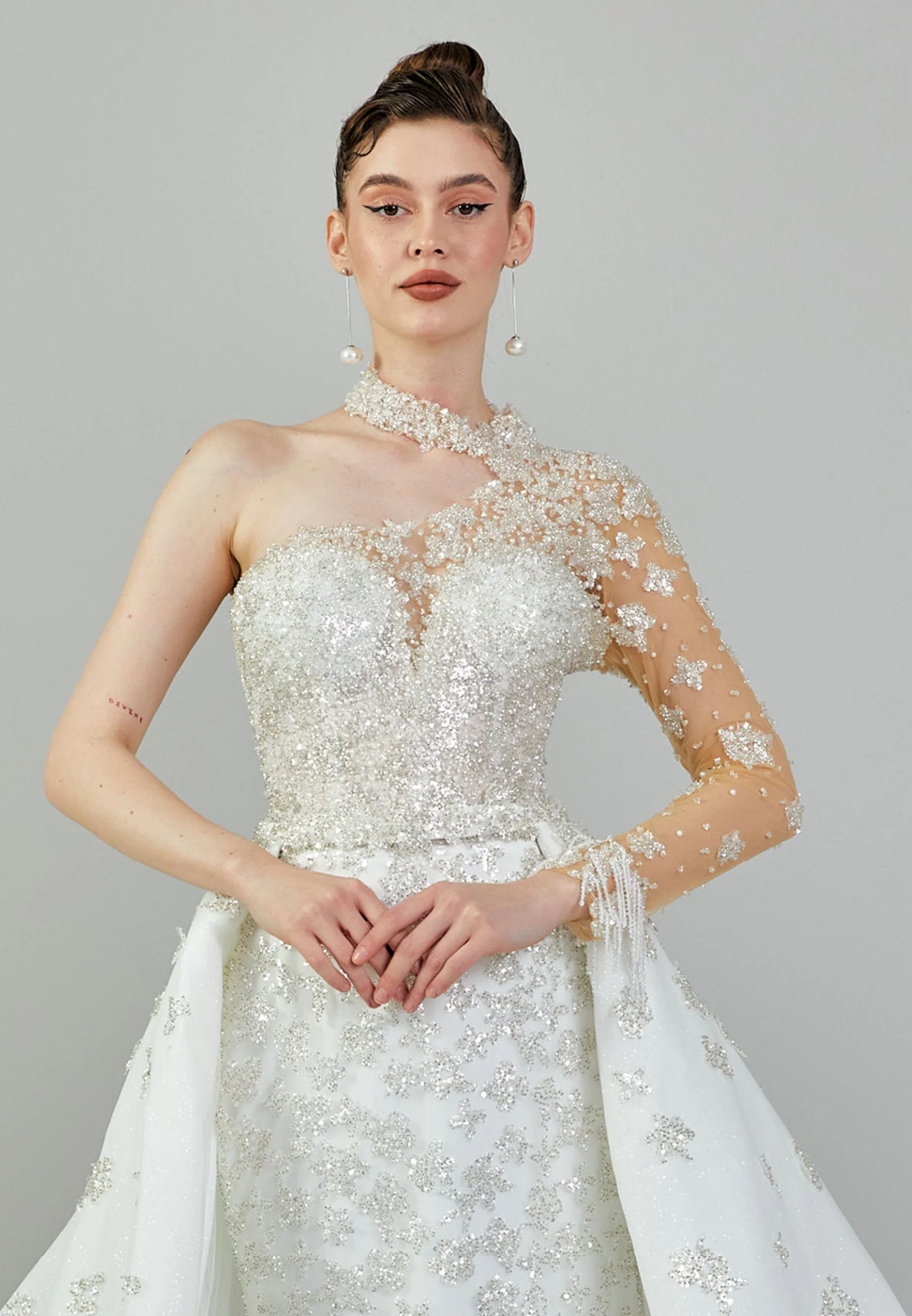 One Shoulder Maxi Tulle Regular Wedding Dress abb24024 - Image 7