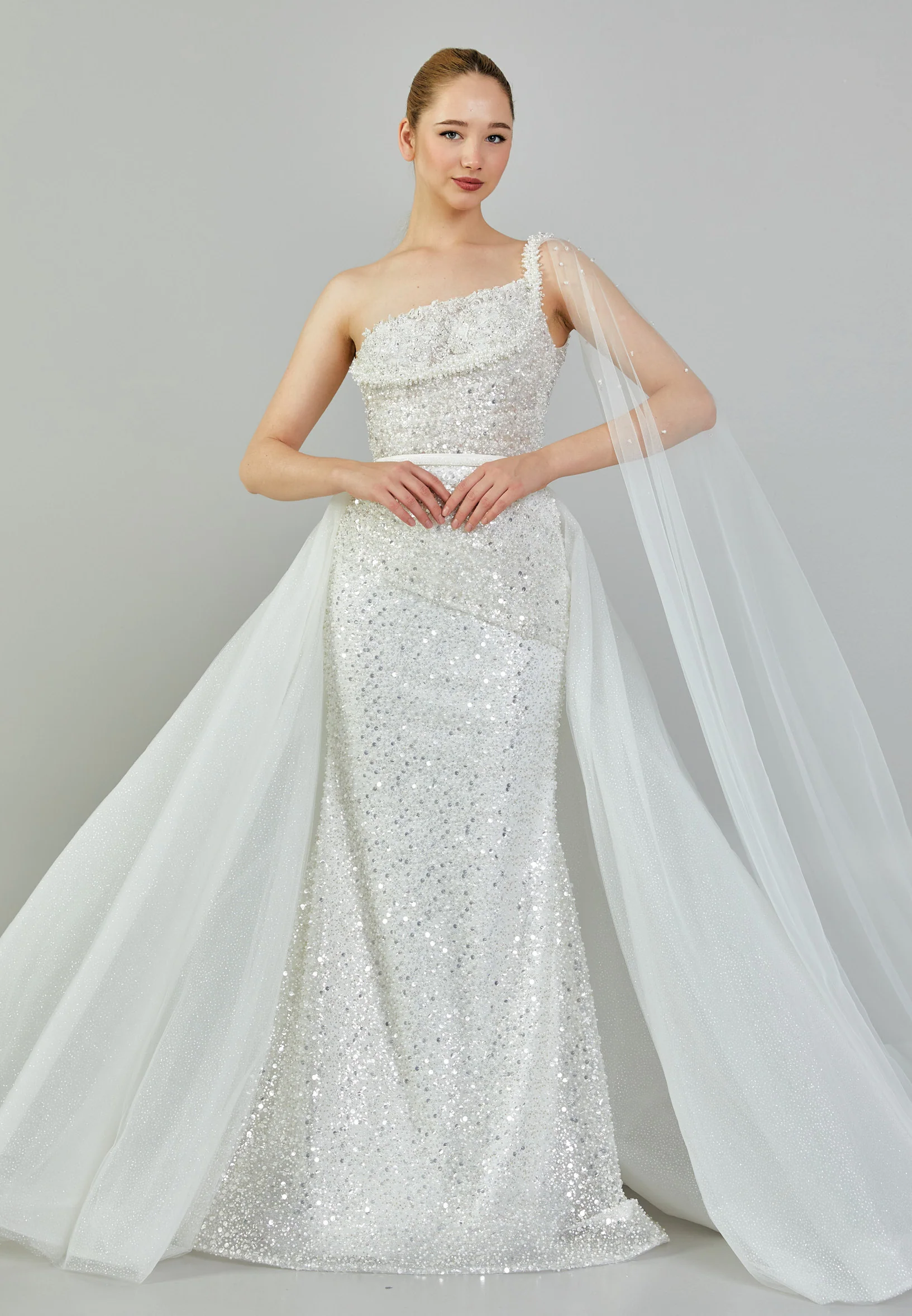 One Shoulder Maxi Tulle Regular Wedding Dress abb24025