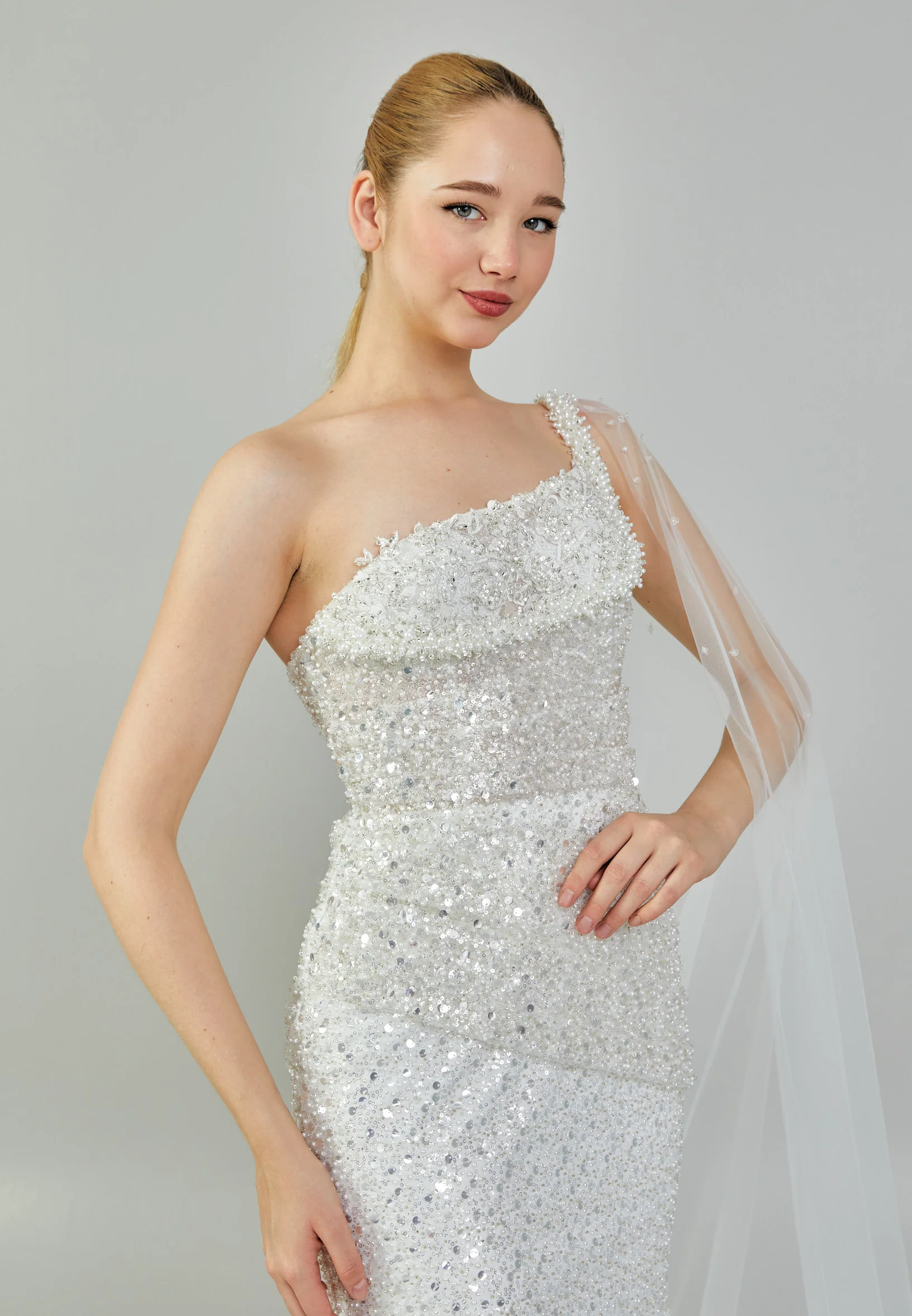 One Shoulder Maxi Tulle Regular Wedding Dress abb24025 - Image 2