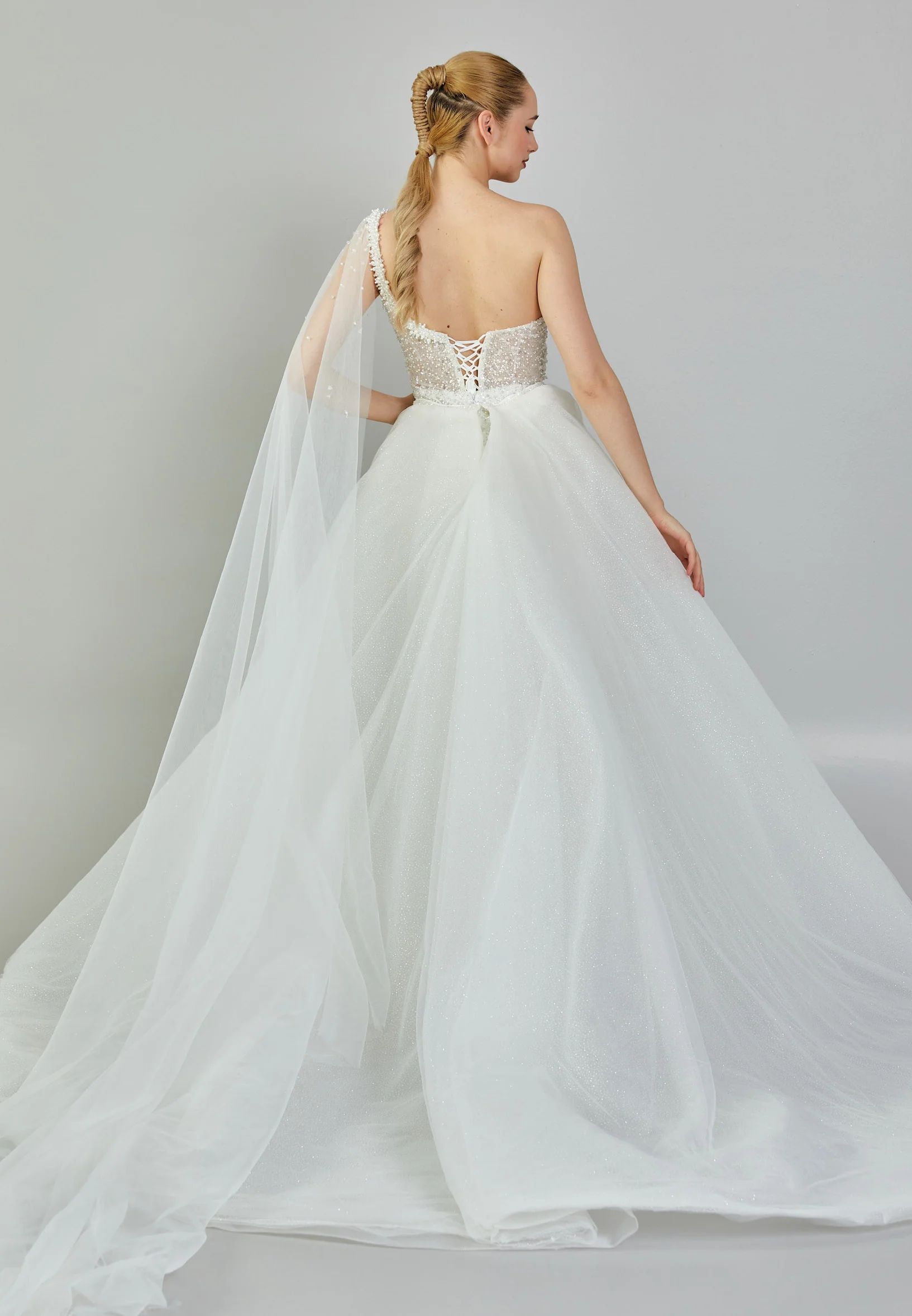One Shoulder Maxi Tulle Regular Wedding Dress abb24025 - Image 5