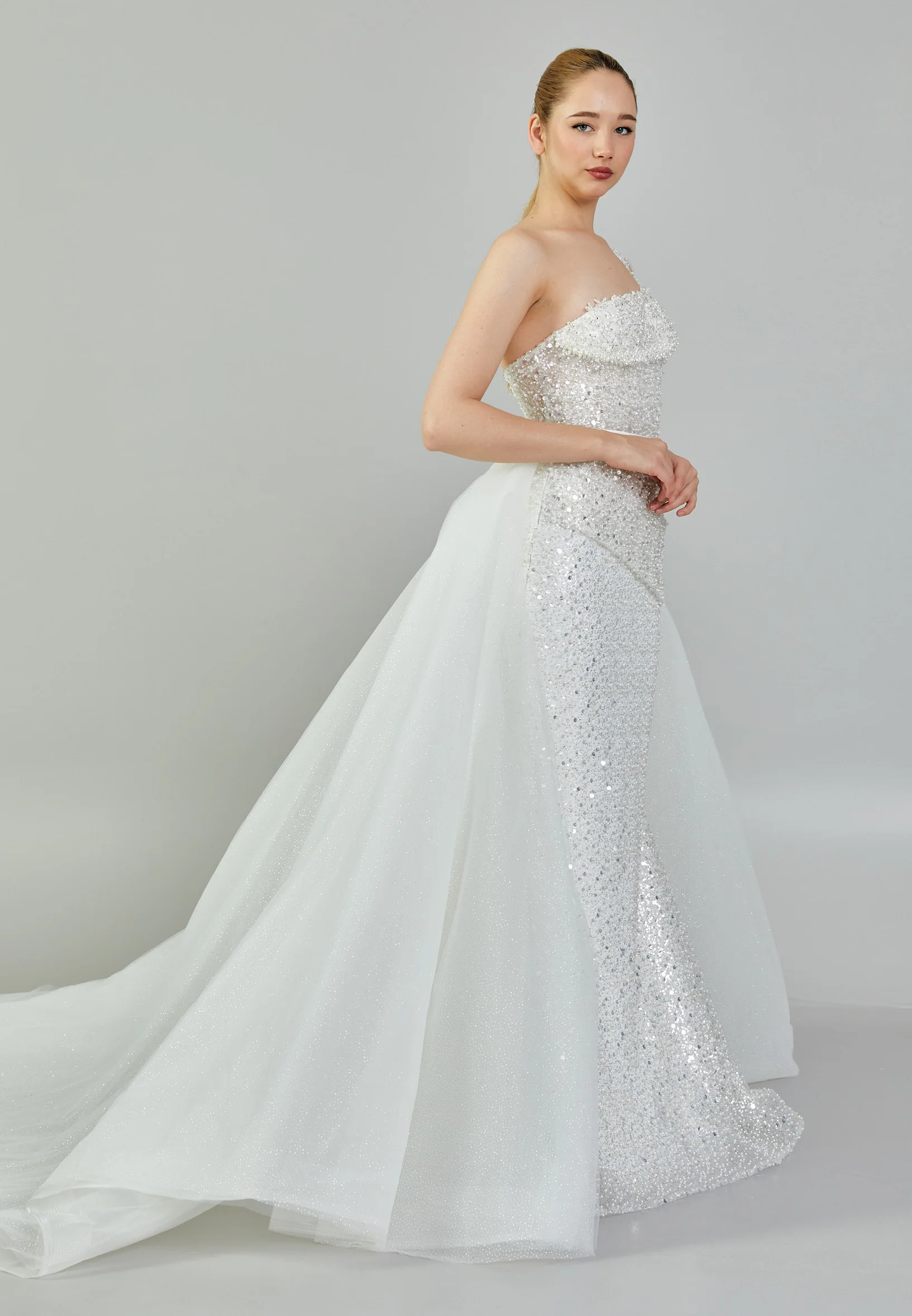 One Shoulder Maxi Tulle Regular Wedding Dress abb24025 - Image 6
