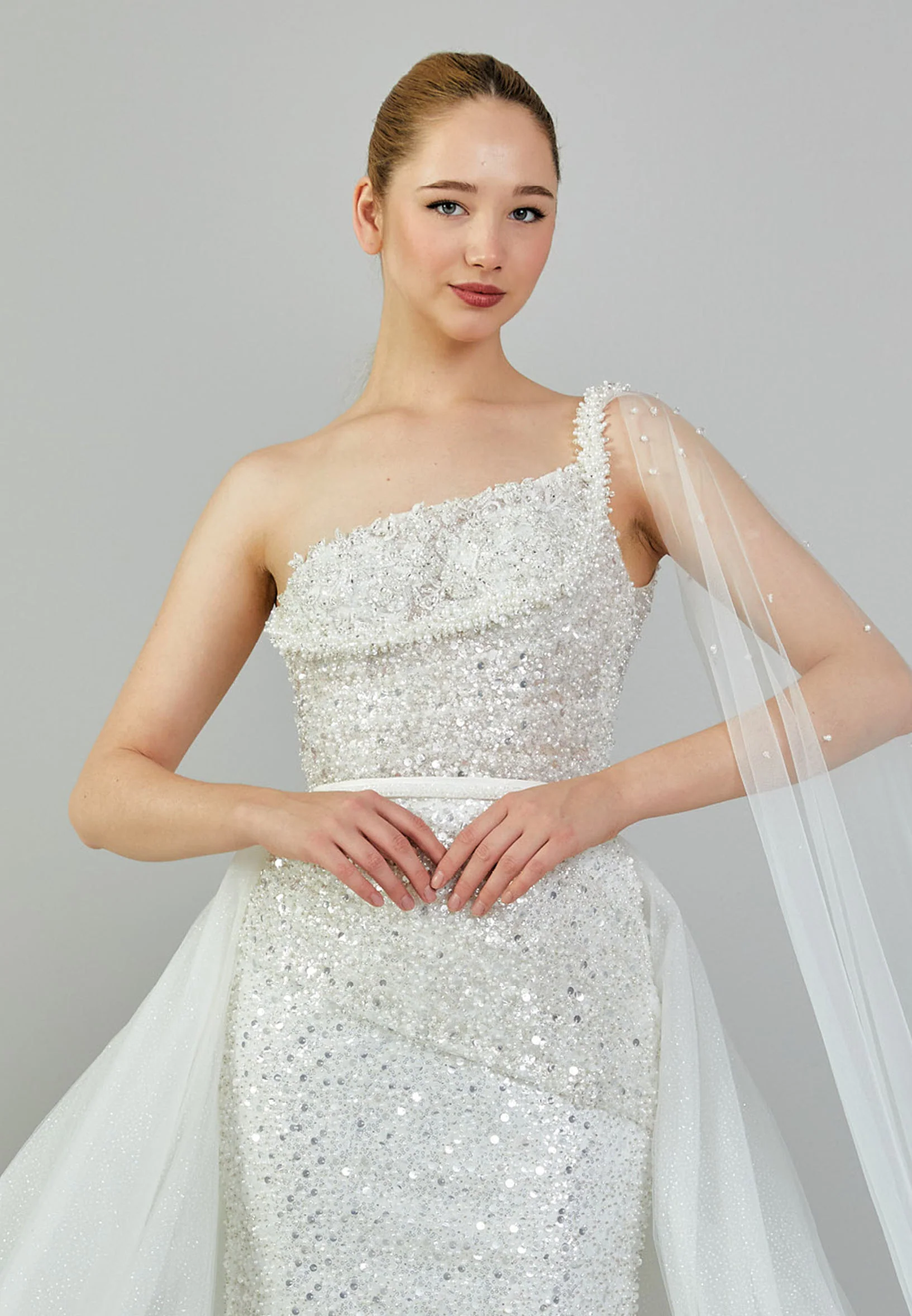 One Shoulder Maxi Tulle Regular Wedding Dress abb24025 - Image 7