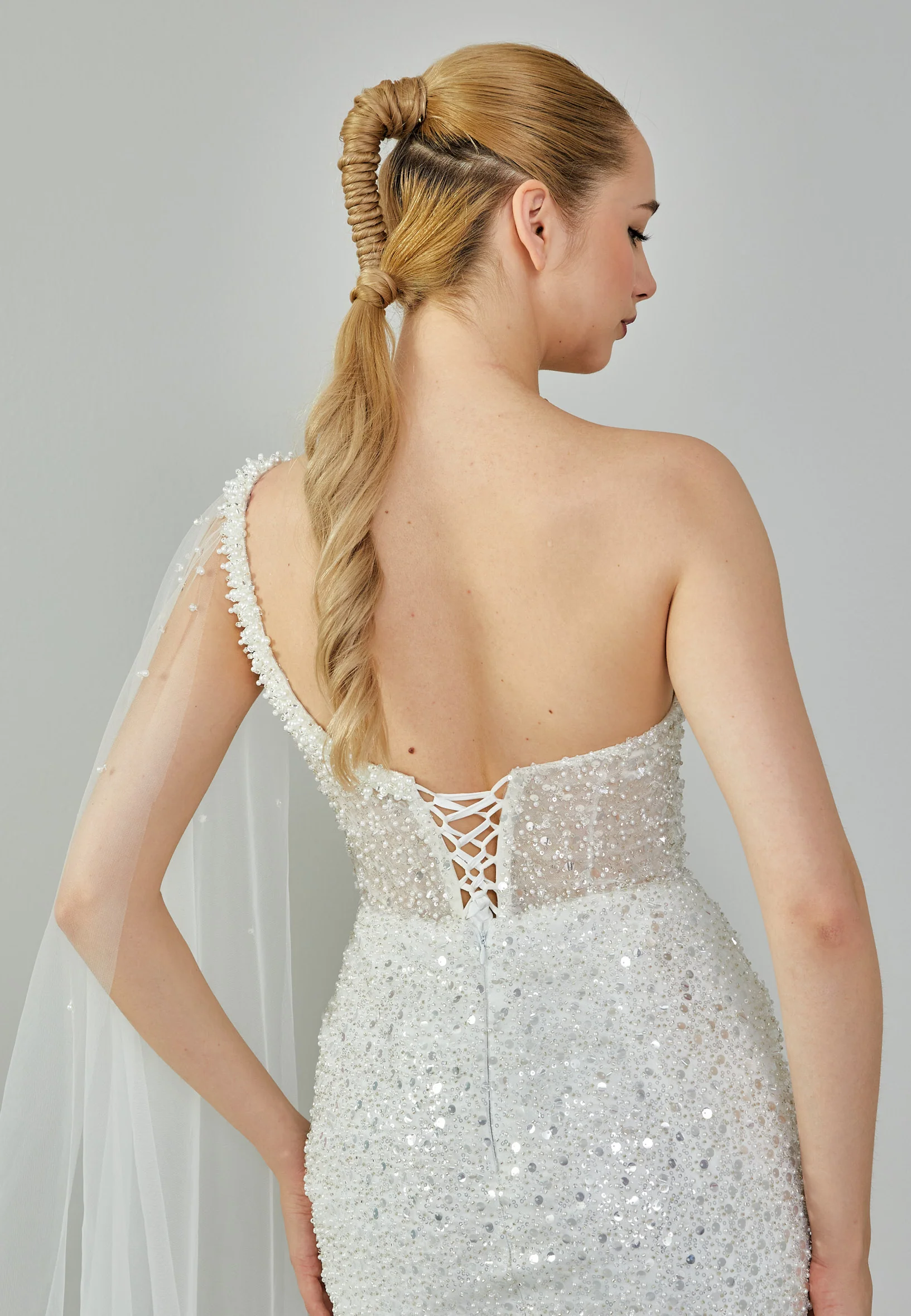 One Shoulder Maxi Tulle Regular Wedding Dress abb24025 - Image 8