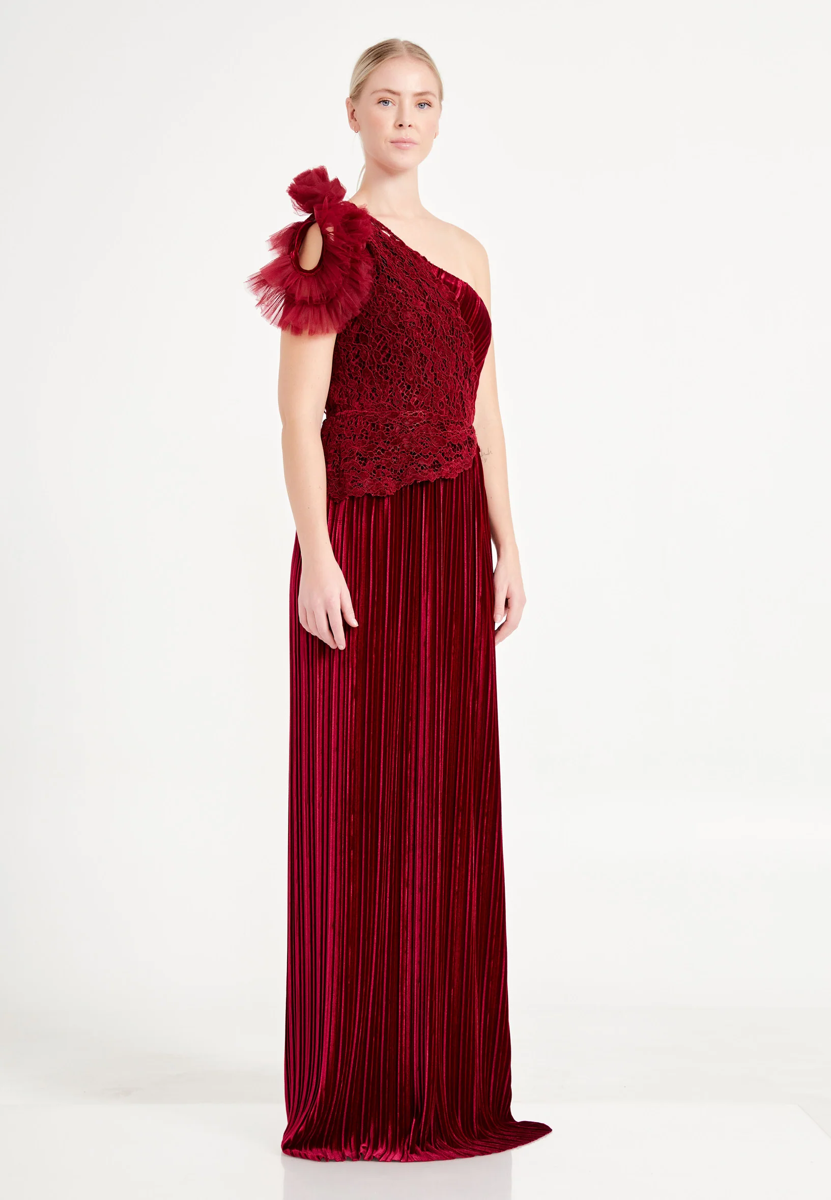 One Shoulder Maxi Velvet Column Regular Evening Dress brq1073 - Image 3