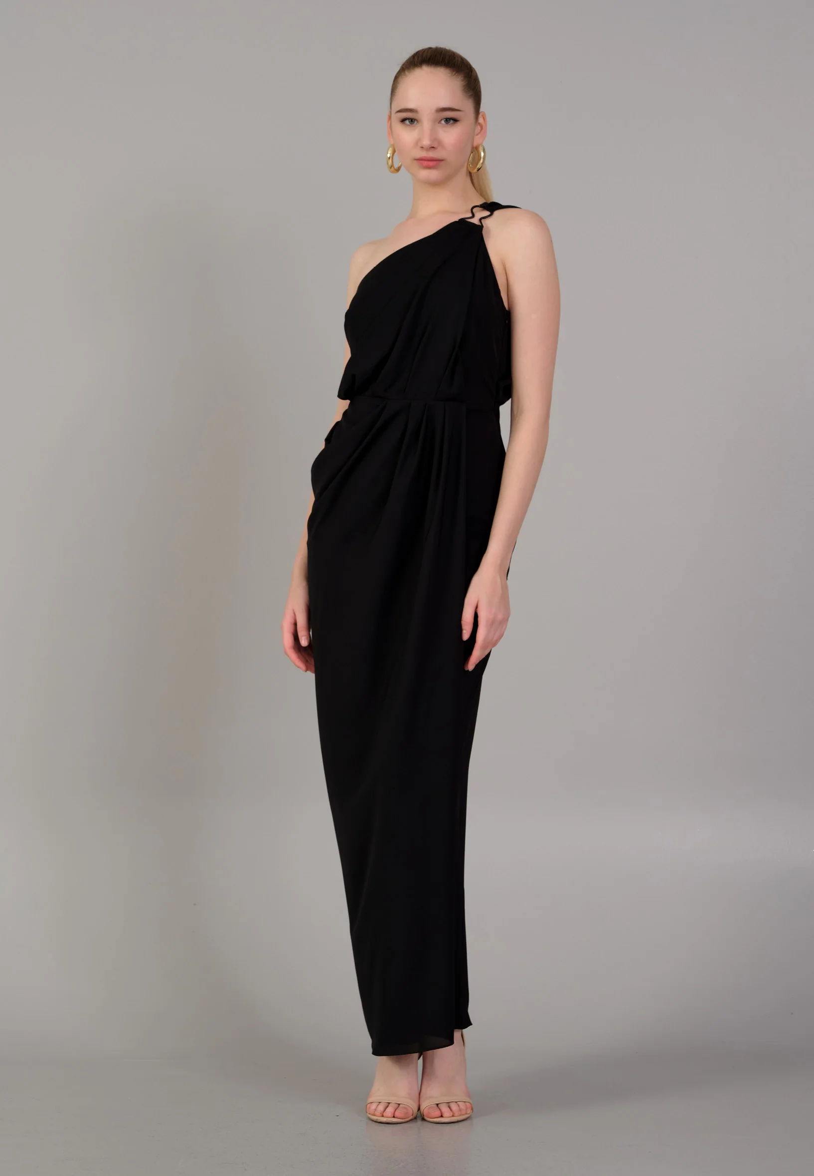 One Shoulder Maxi Viscose Column Regular Casual Dress kmy24y40522