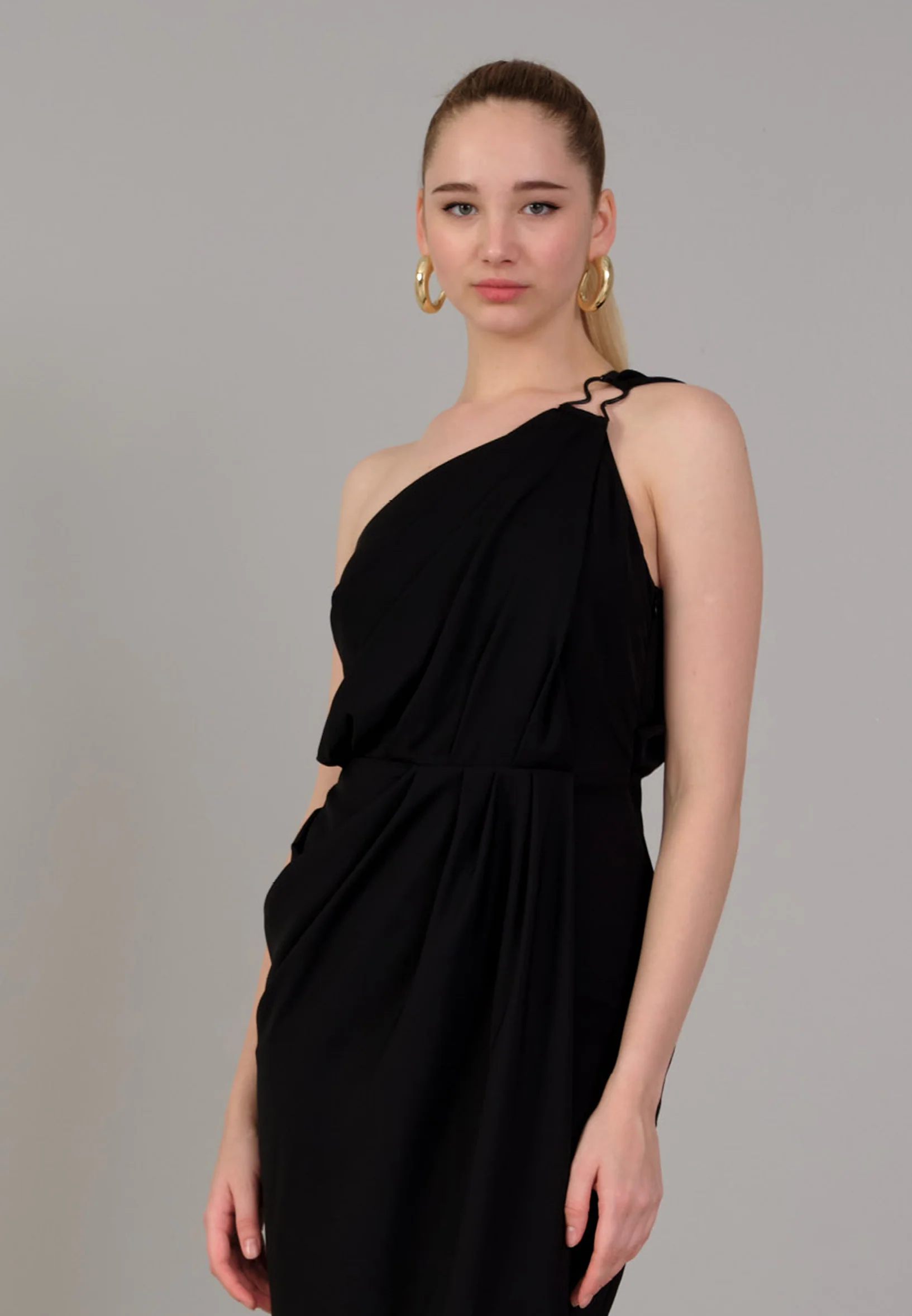 One Shoulder Maxi Viscose Column Regular Casual Dress kmy24y40522 - Image 4