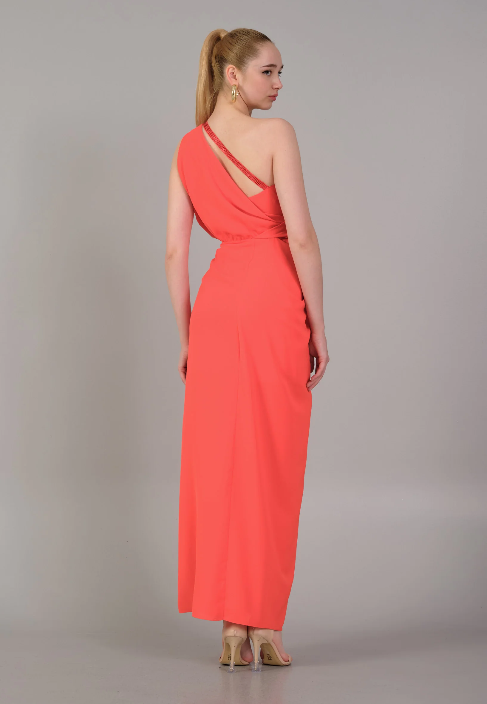 One Shoulder Maxi Viscose Column Regular Casual Dress kmy24y40522 - Image 6