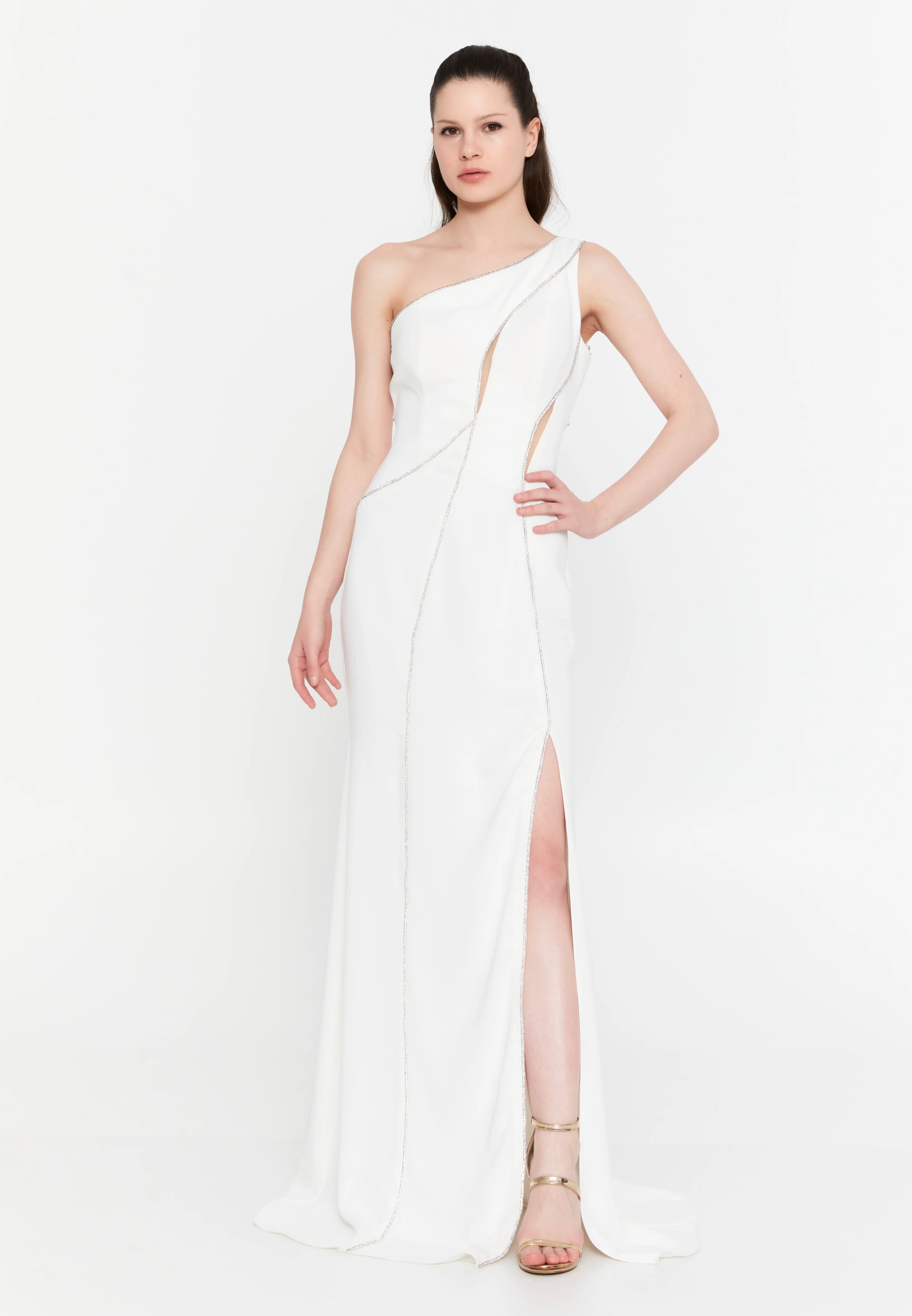 One Shoulder Maxi Viscose Column Regular Evening Dress aln1820 - Image 13