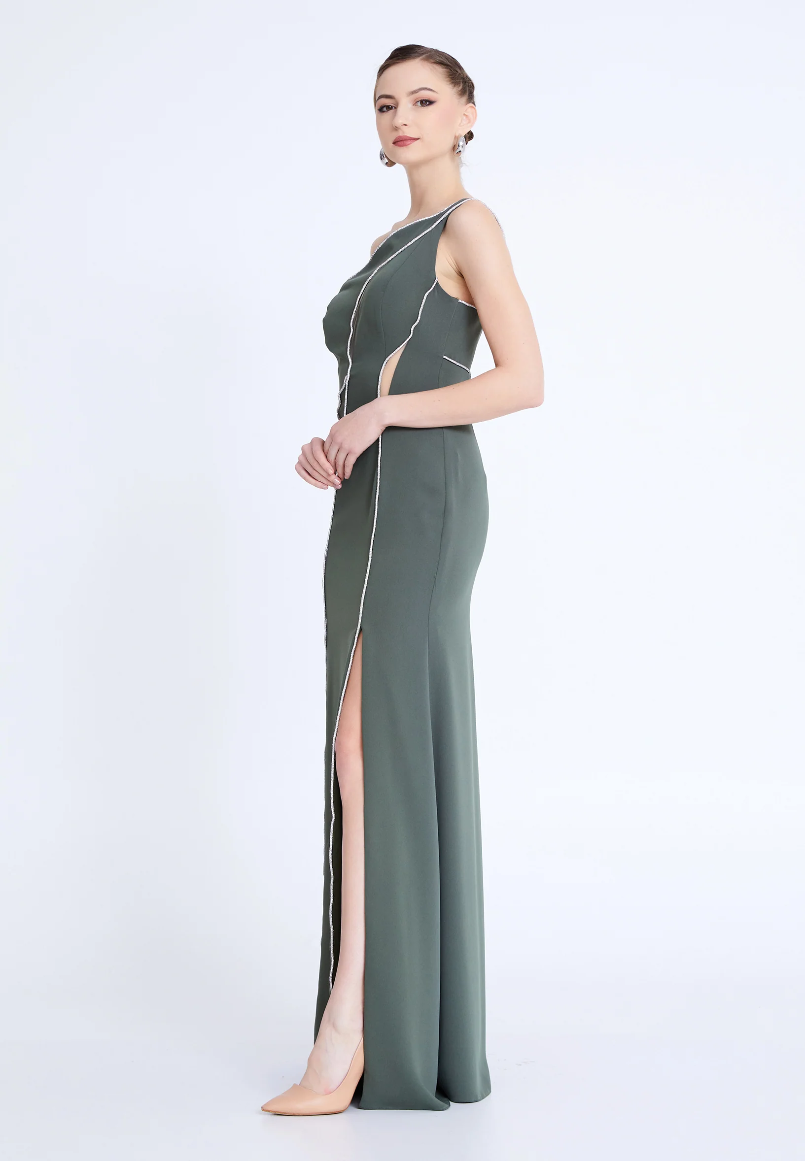 One Shoulder Maxi Viscose Column Regular Evening Dress aln1820 - Image 9