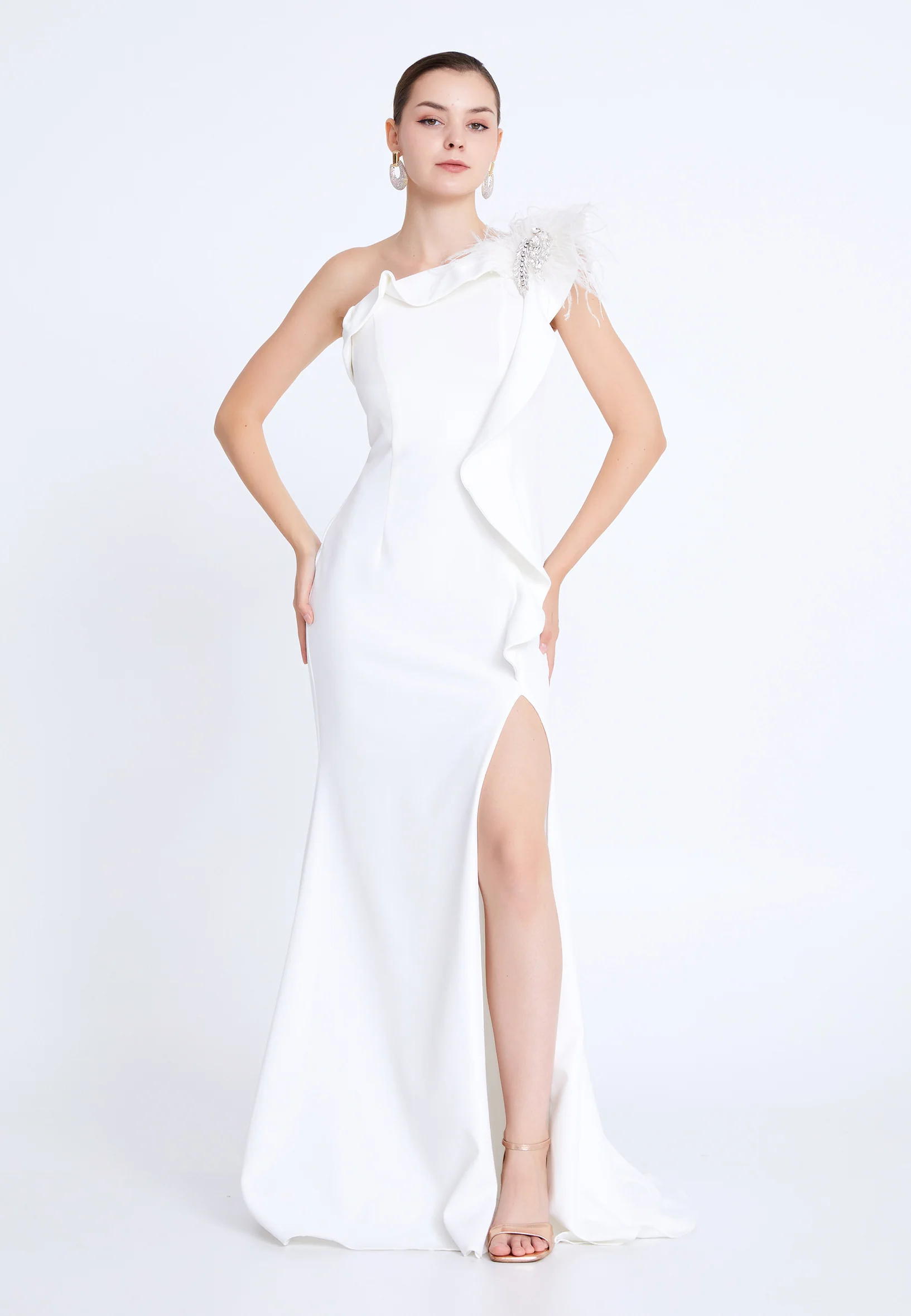 One Shoulder Maxi Viscose Mermaid Regular Wedding Guest Dress aln1892 - Image 5