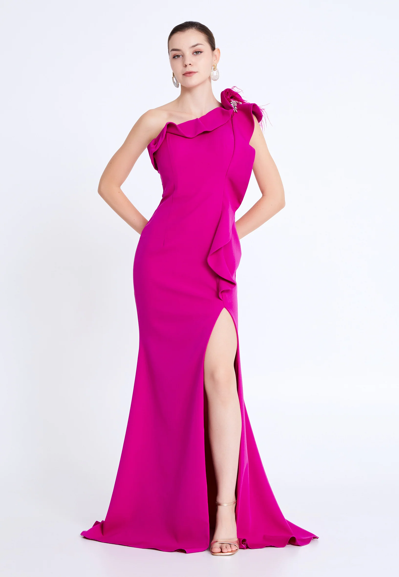 One Shoulder Maxi Viscose Mermaid Regular Wedding Guest Dress aln1892 - Image 9
