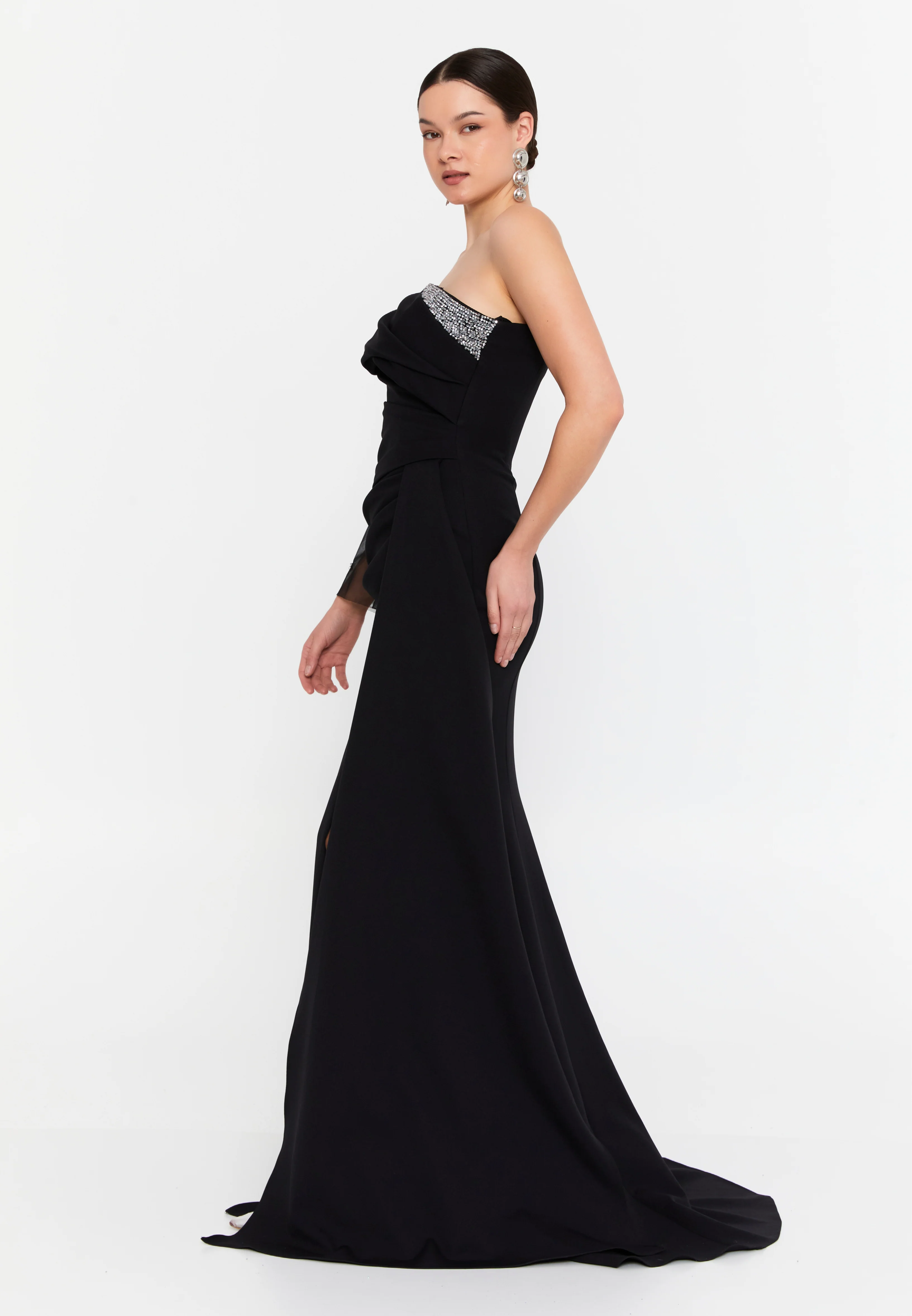 One Shoulder Maxi Viscose Mermaid Regular Wedding Guest Dress aln1897 - Image 3