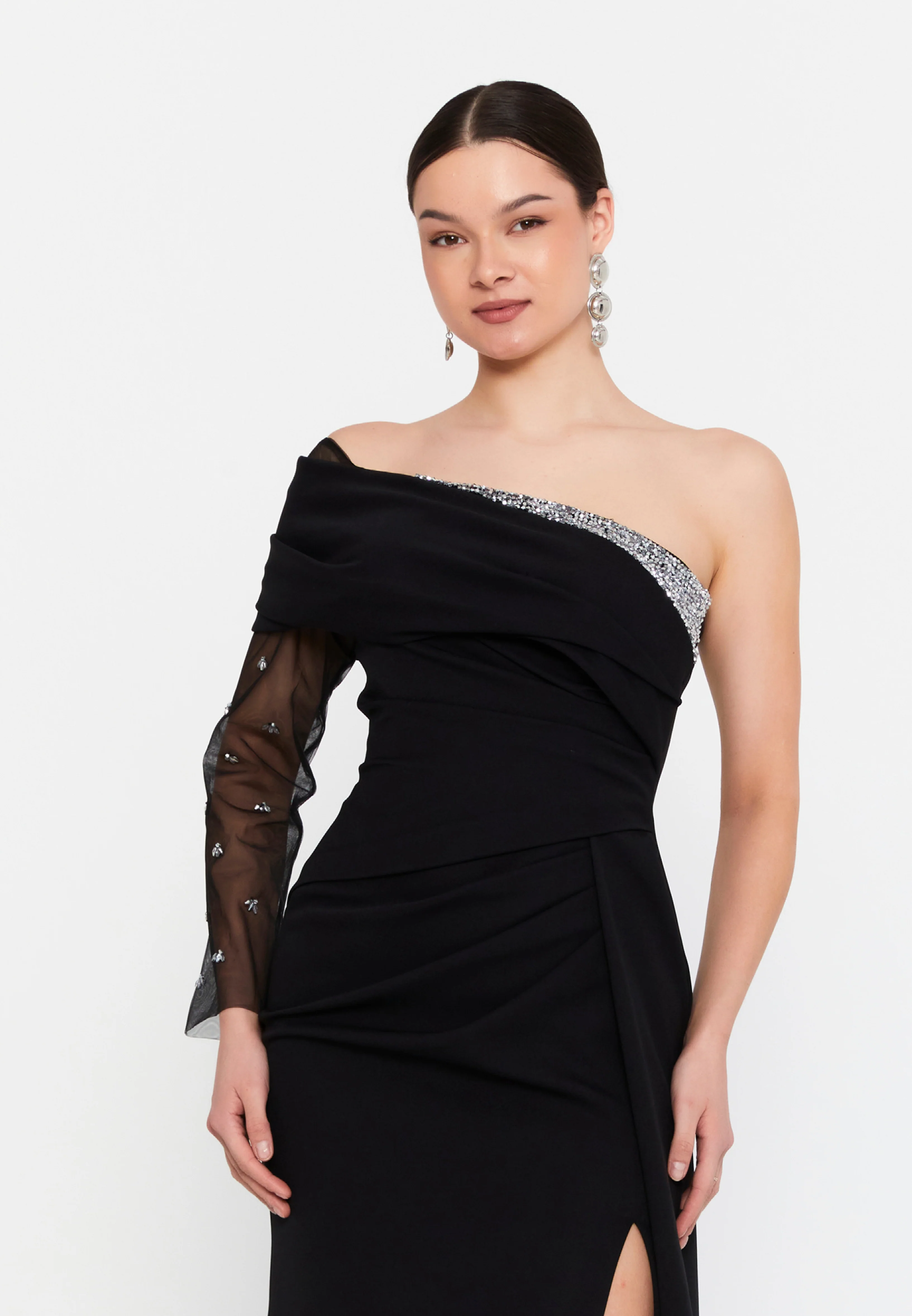 One Shoulder Maxi Viscose Mermaid Regular Wedding Guest Dress aln1897 - Image 5