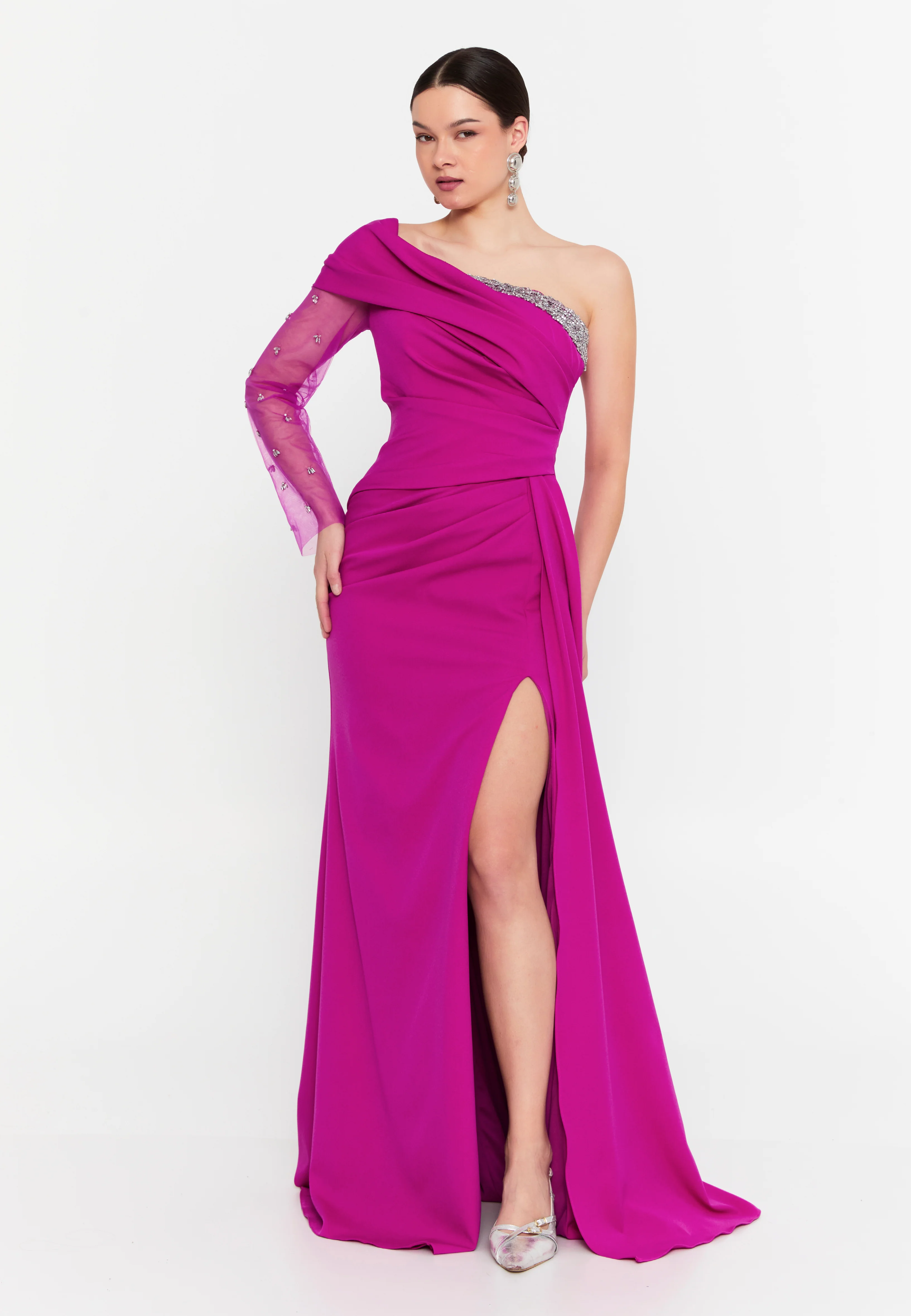 One Shoulder Maxi Viscose Mermaid Regular Wedding Guest Dress aln1897 - Image 6
