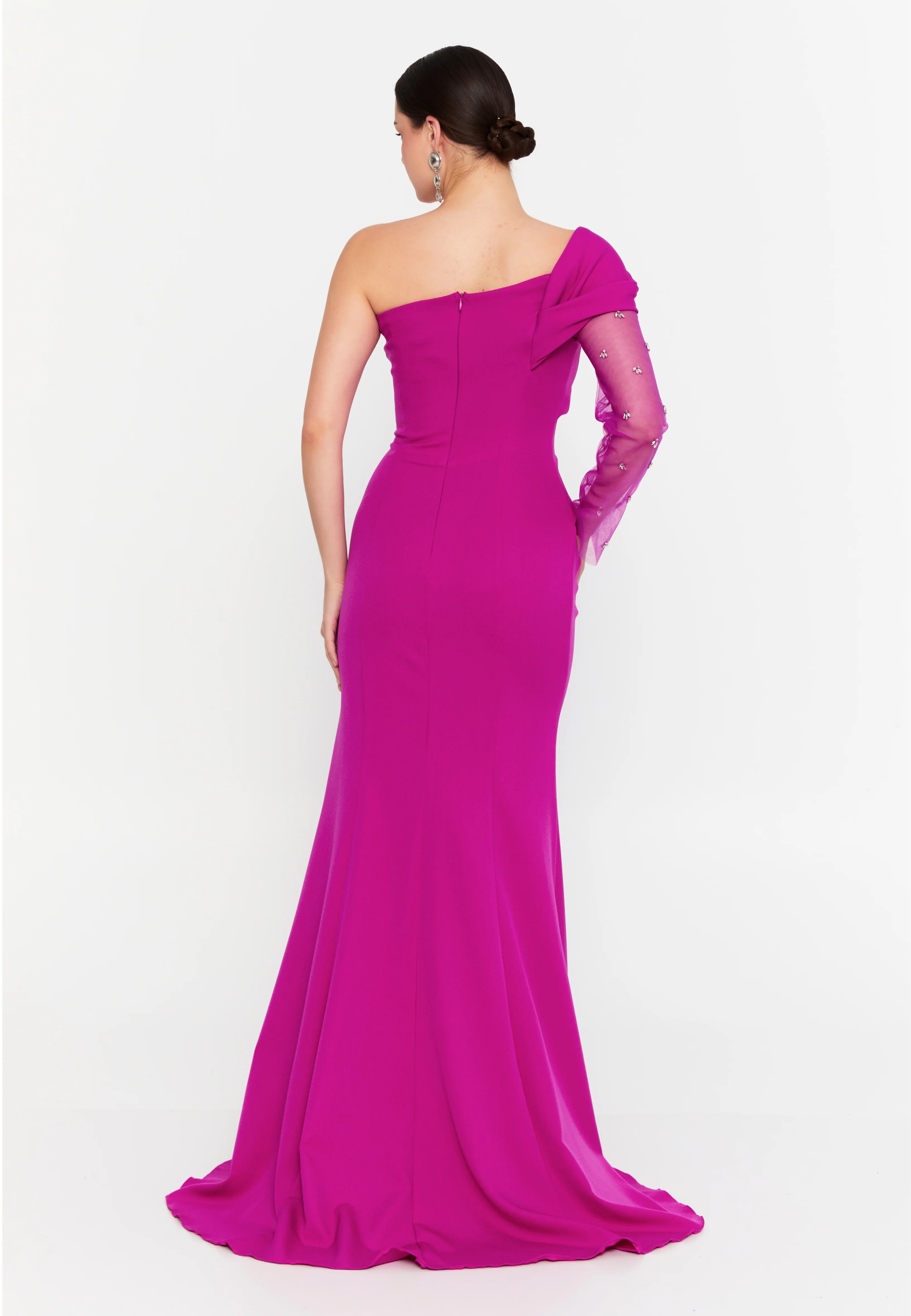One Shoulder Maxi Viscose Mermaid Regular Wedding Guest Dress aln1897 - Image 7