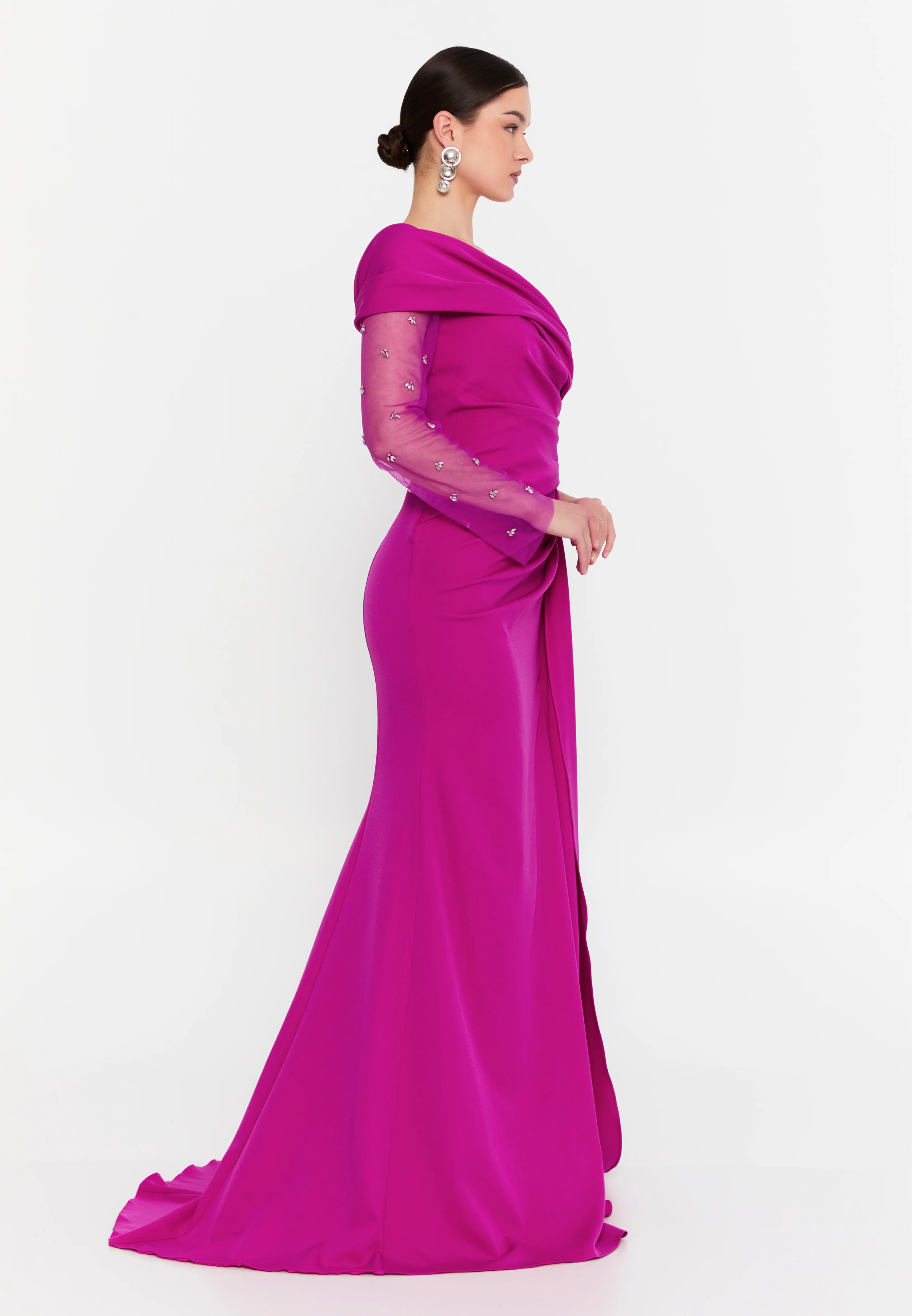 One Shoulder Maxi Viscose Mermaid Regular Wedding Guest Dress aln1897 - Image 8