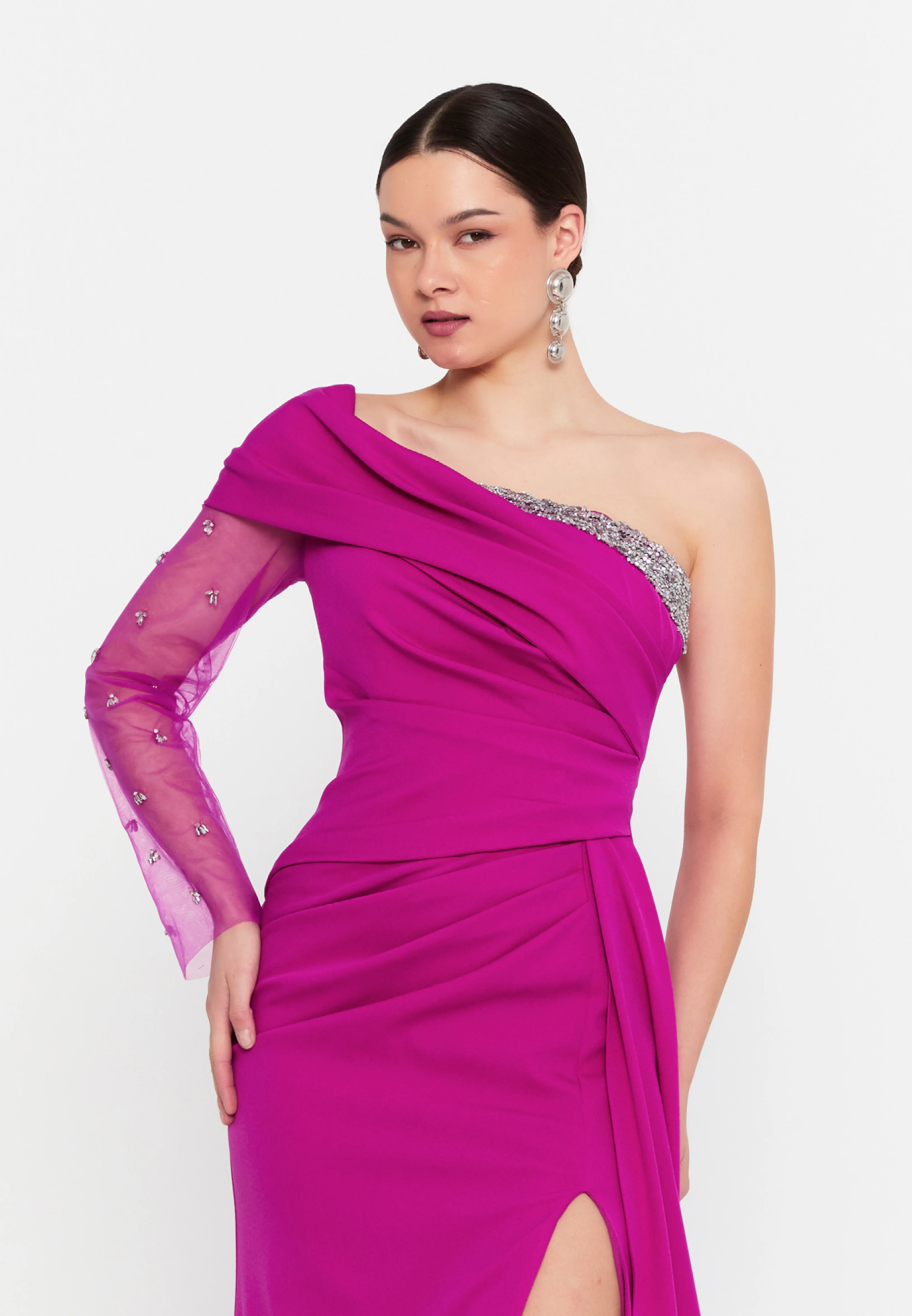 One Shoulder Maxi Viscose Mermaid Regular Wedding Guest Dress aln1897 - Image 9