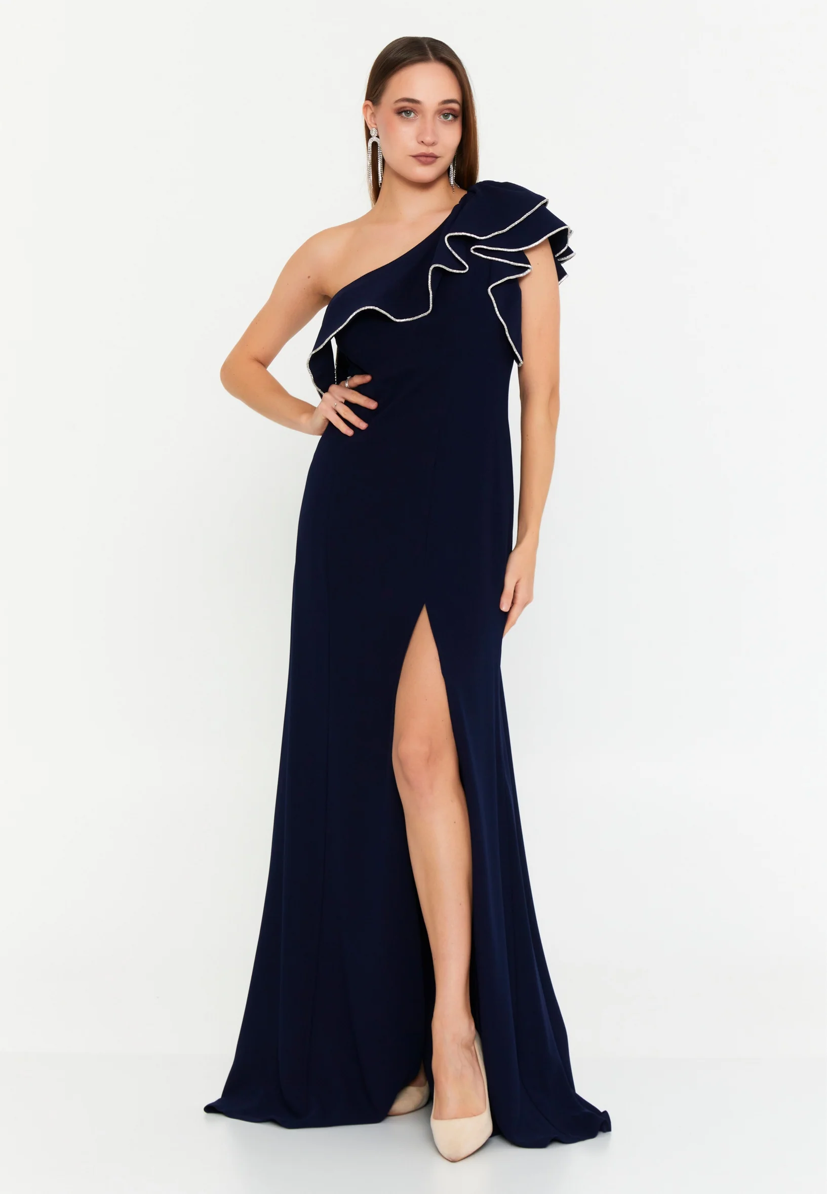 One Shoulder Maxi Viscose Mermaid Regular Wedding Guest Dress msp77351 - Image 9