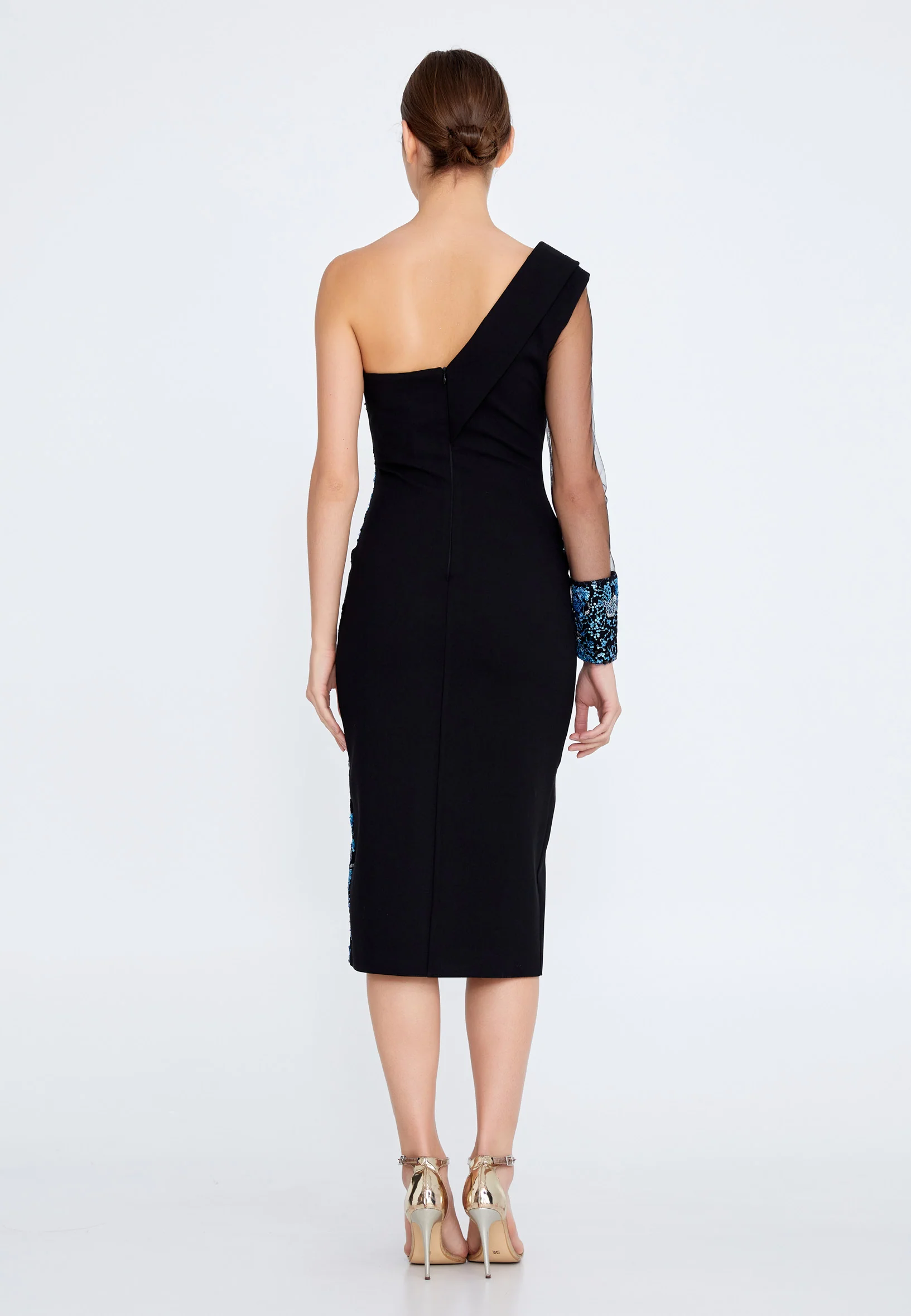 One Shoulder Midi Crepe Column Regular Cocktail Dress nzn1630 - Image 6