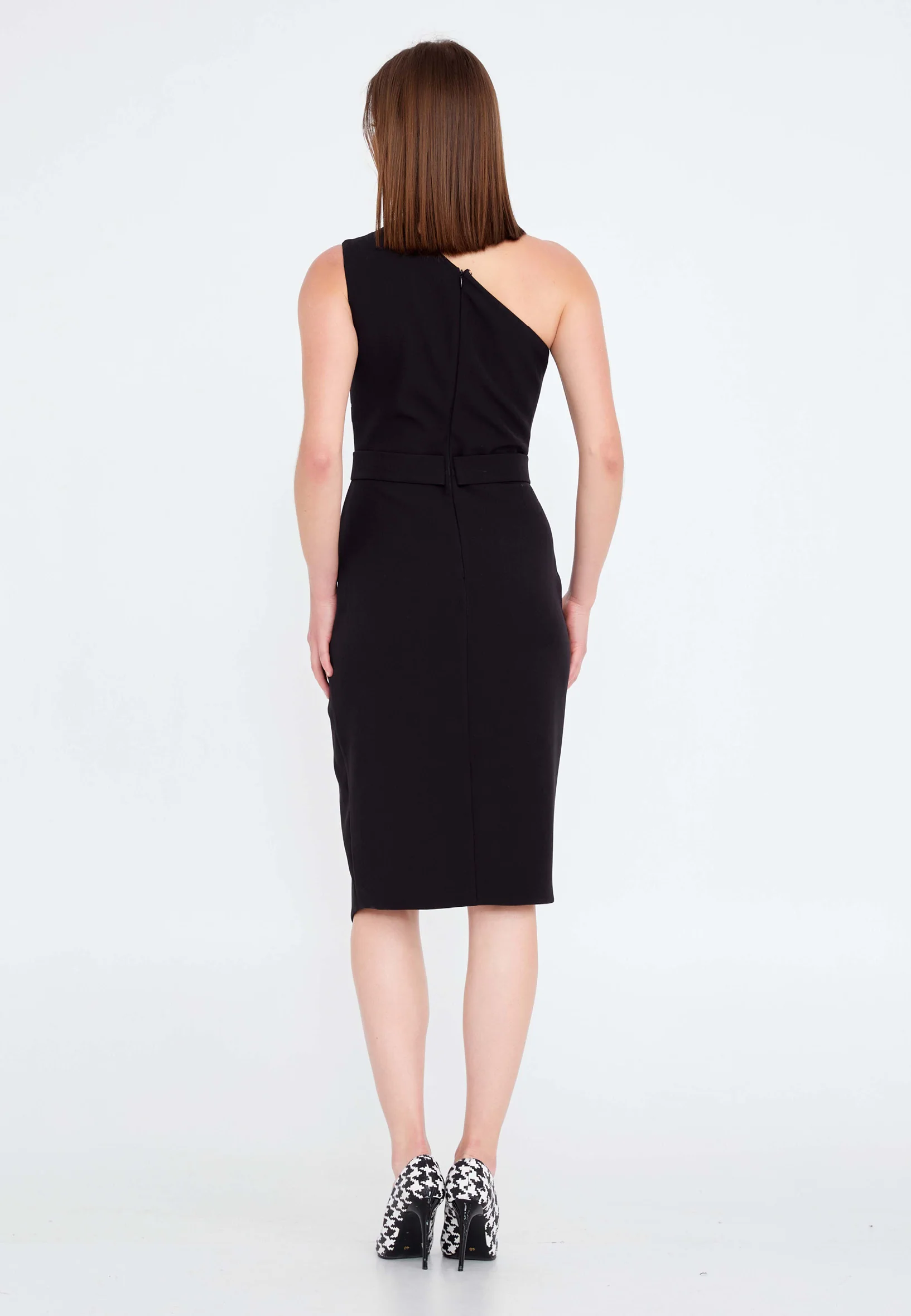 One Shoulder Midi Crepe Column Regular Evening Dress jnm20-084 - Image 2