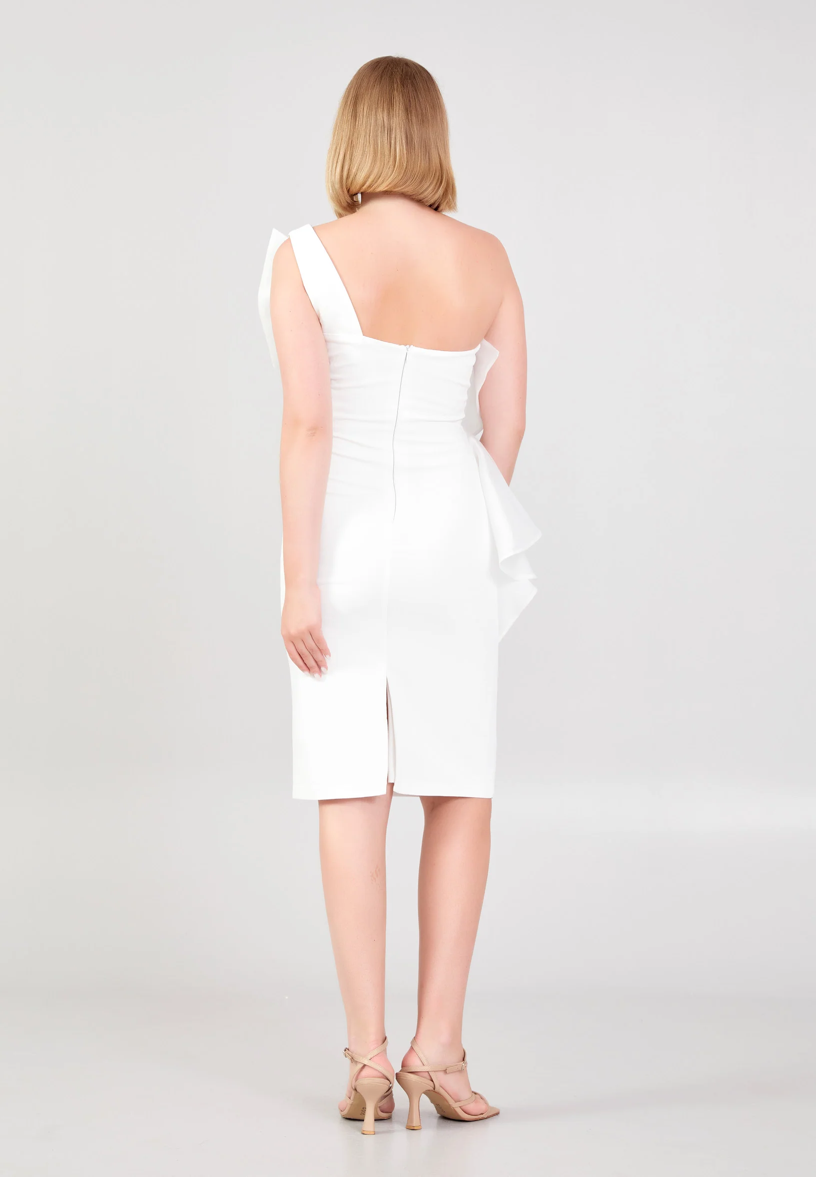 One Shoulder Midi Crepe Column Regular Evening Dress jnm23-356 - Image 6