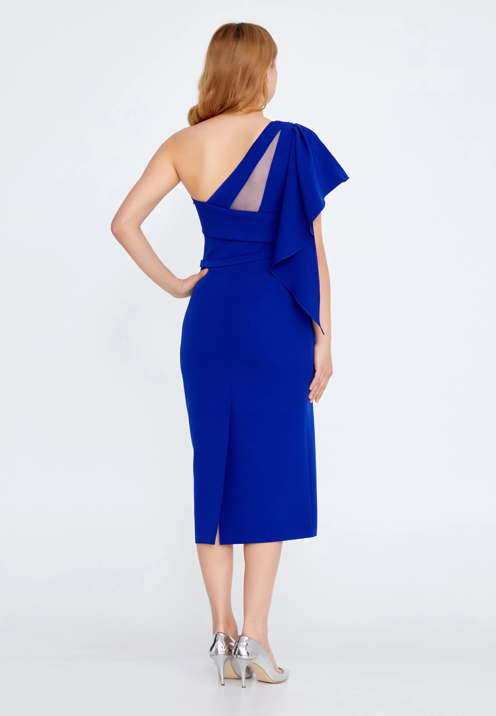 One Shoulder Midi Satin Column Regular Evening Dress jnm21-150 - Image 10