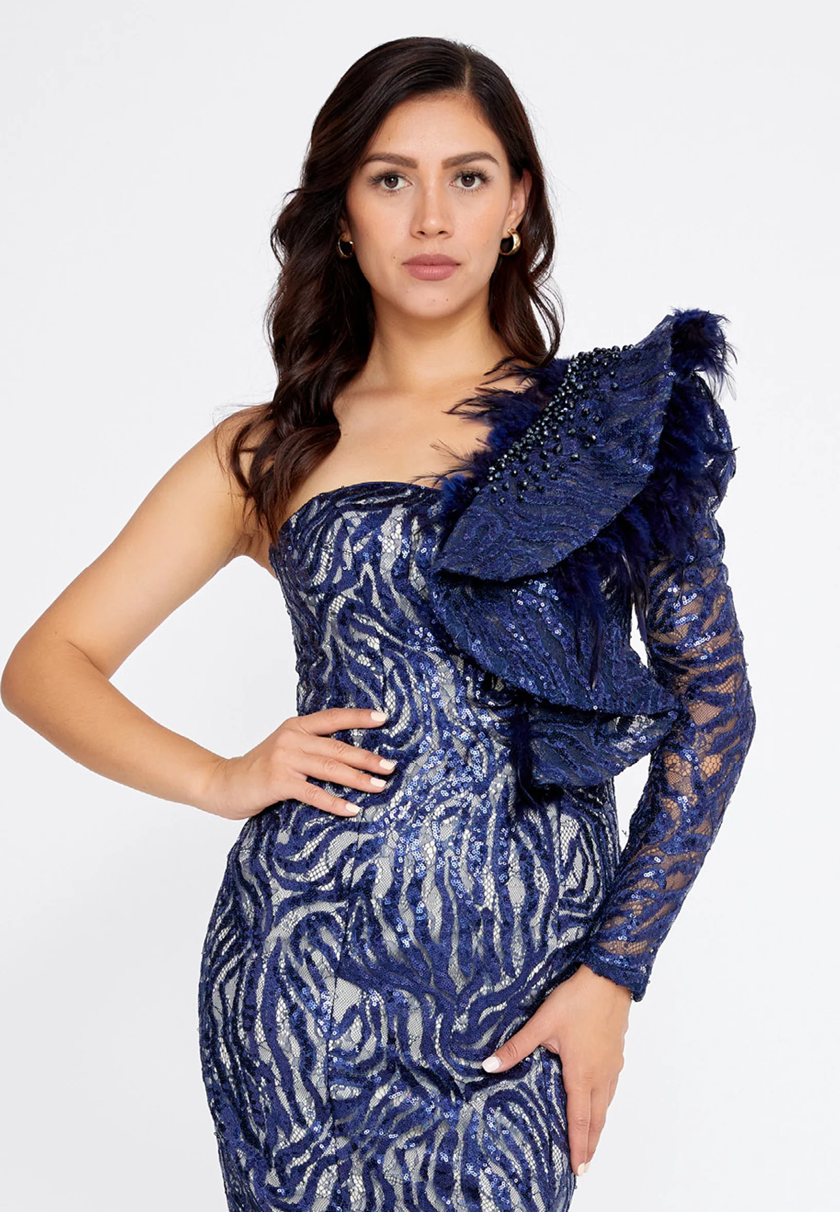 One Shoulder Midi Sequin Column Regular Cocktail Dress pau4128 - Image 12