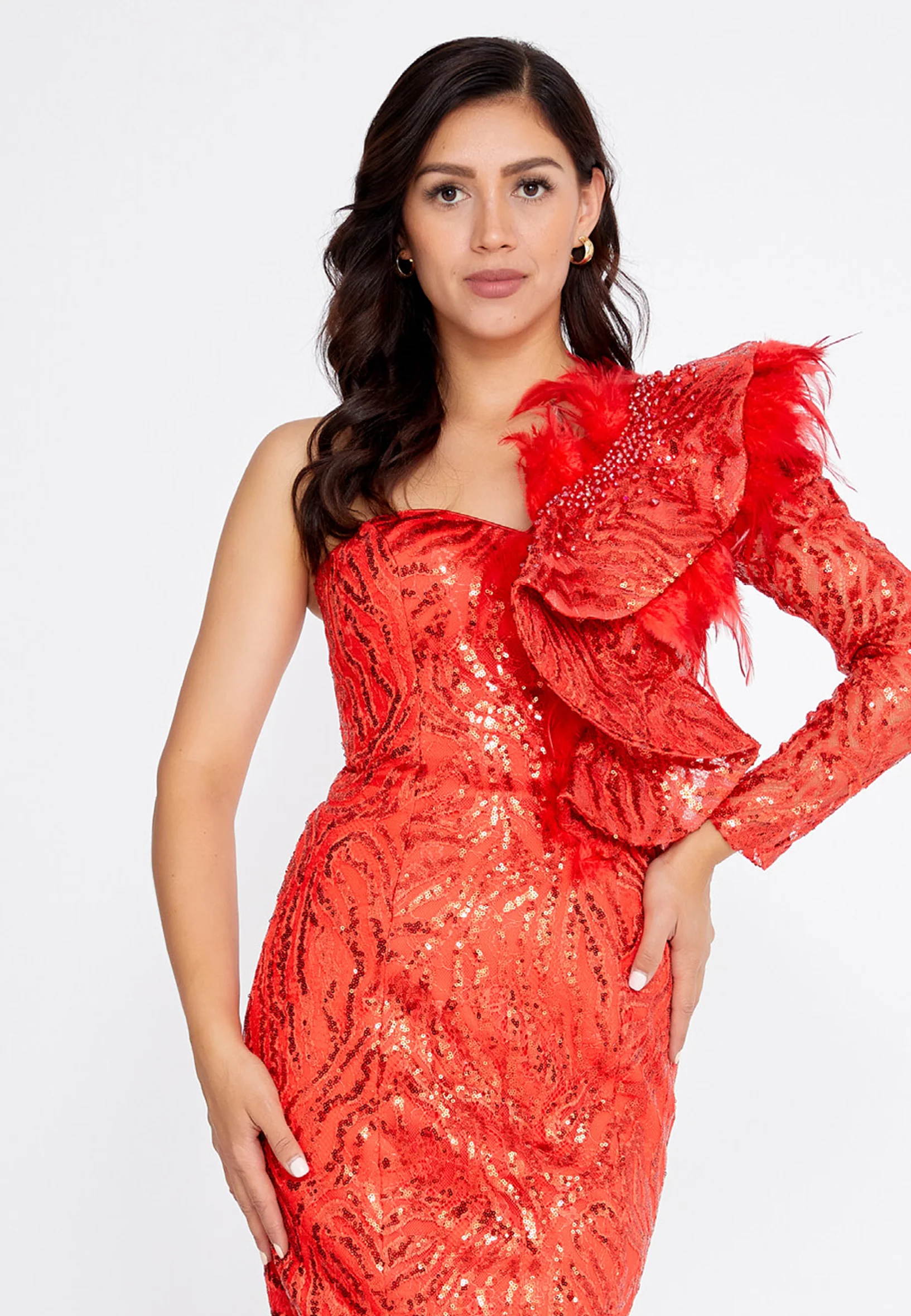 One Shoulder Midi Sequin Column Regular Cocktail Dress pau4128 - Image 16