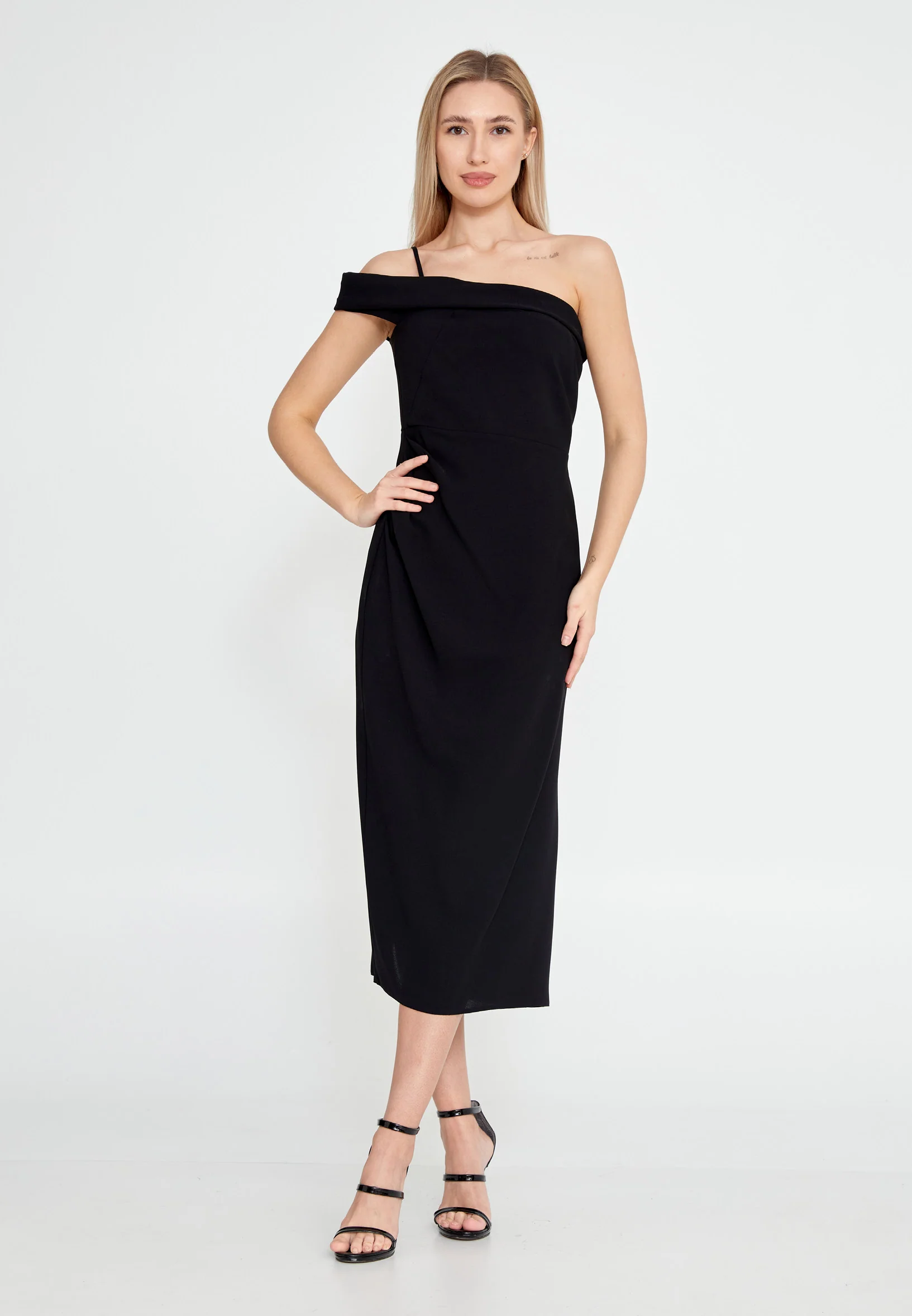 One Shoulder Midi Viscose Column Regular Casual Dress kmy24y40402
