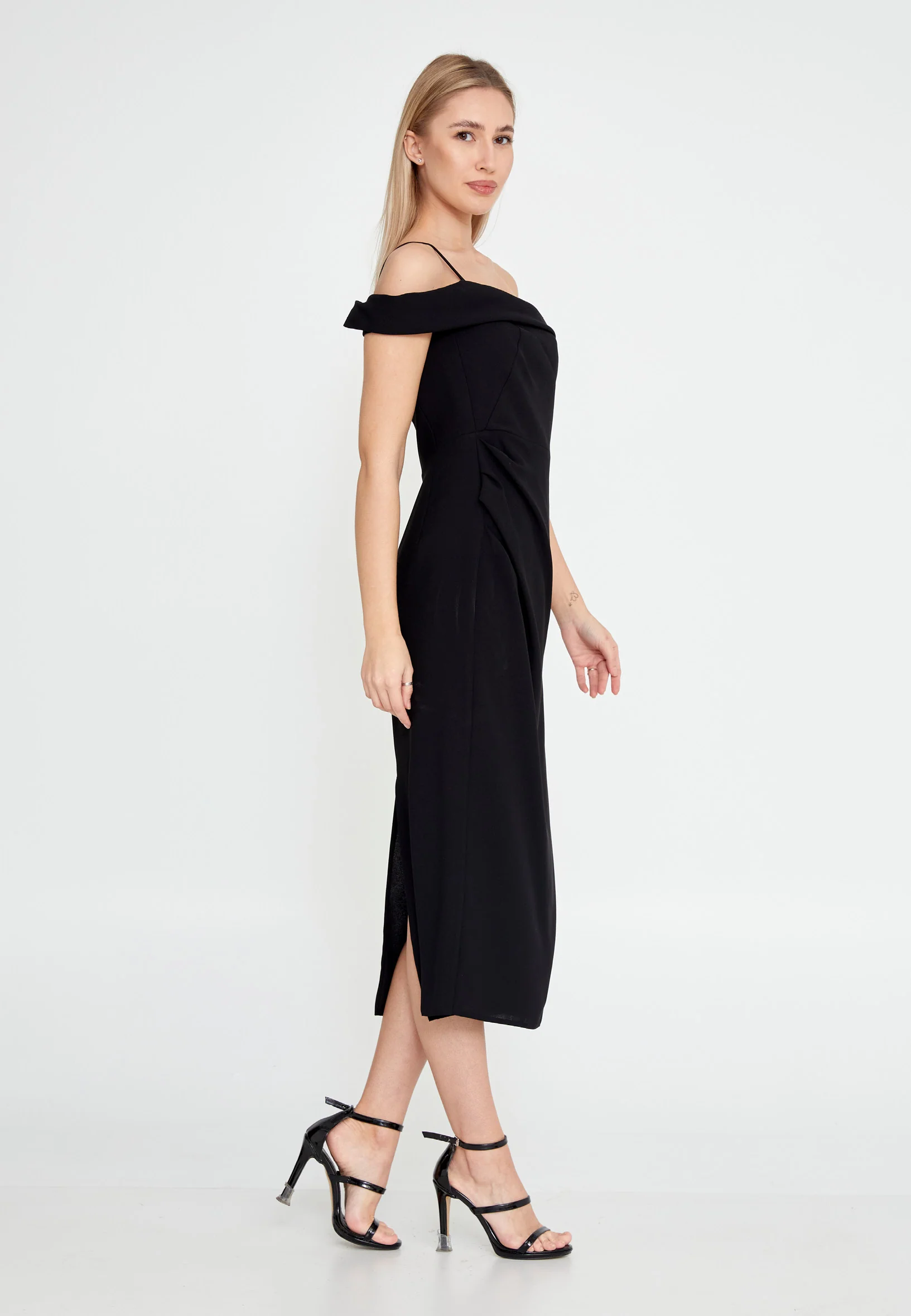 One Shoulder Midi Viscose Column Regular Casual Dress kmy24y40402 - Image 3