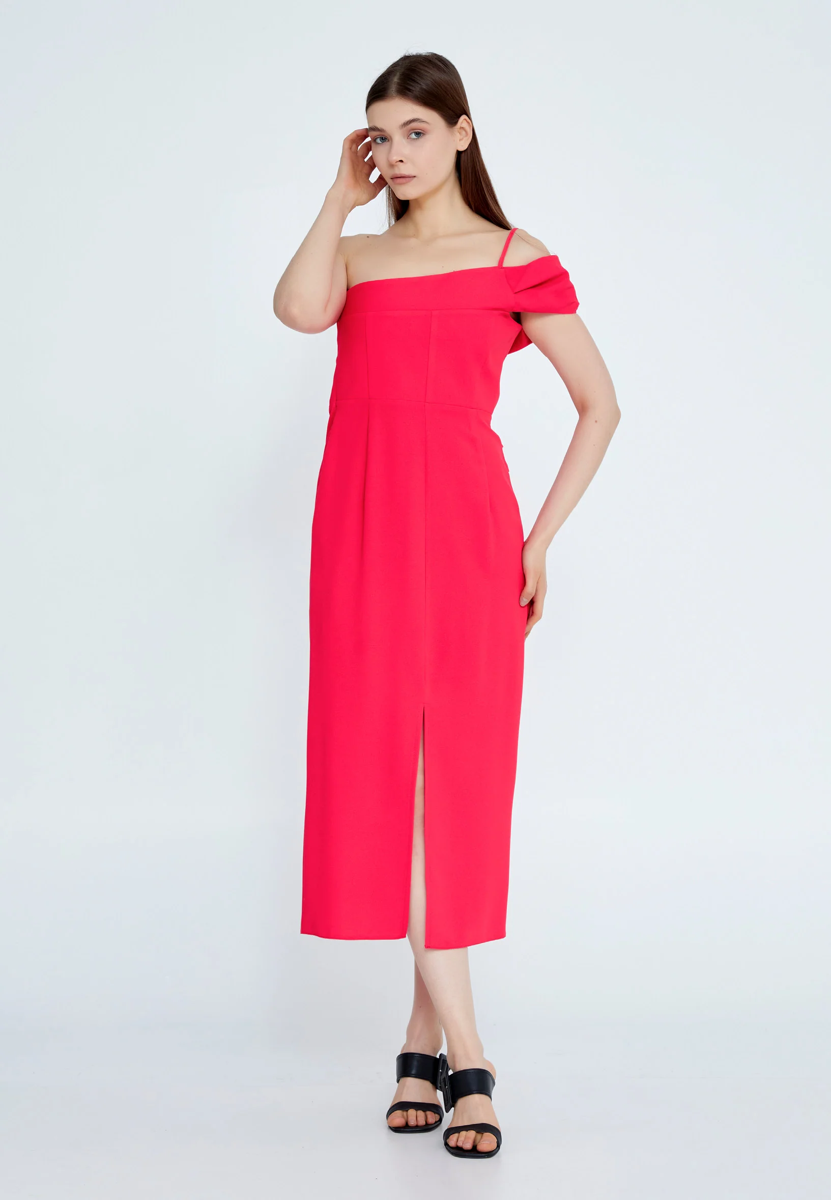 One Shoulder Midi Viscose Column Regular Casual Dress kmy24y40402 - Image 5