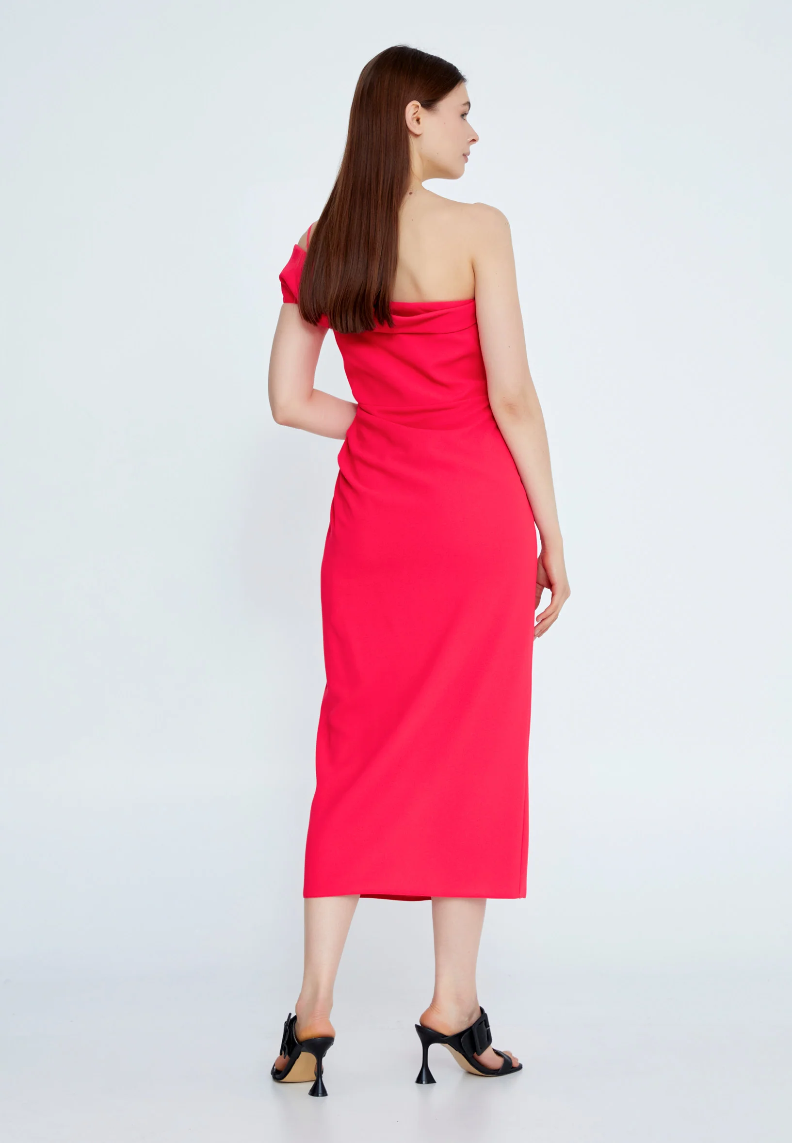 One Shoulder Midi Viscose Column Regular Casual Dress kmy24y40402 - Image 6