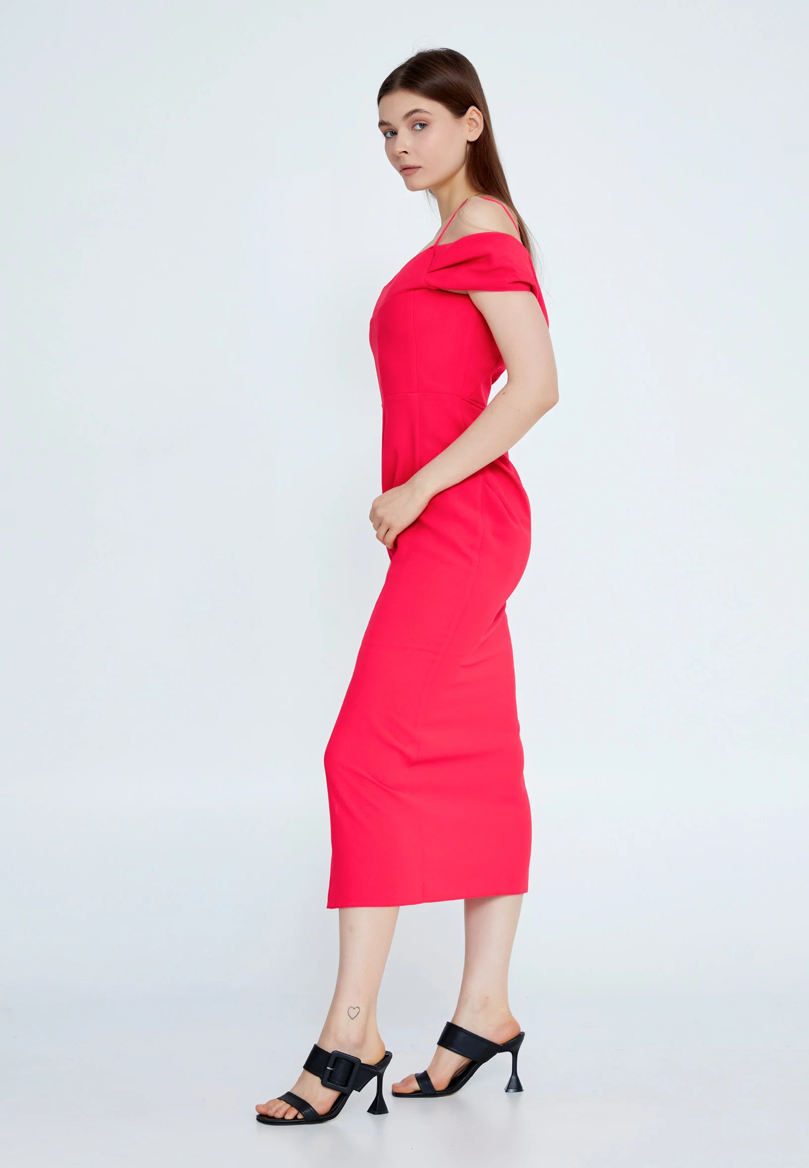 One Shoulder Midi Viscose Column Regular Casual Dress kmy24y40402 - Image 7
