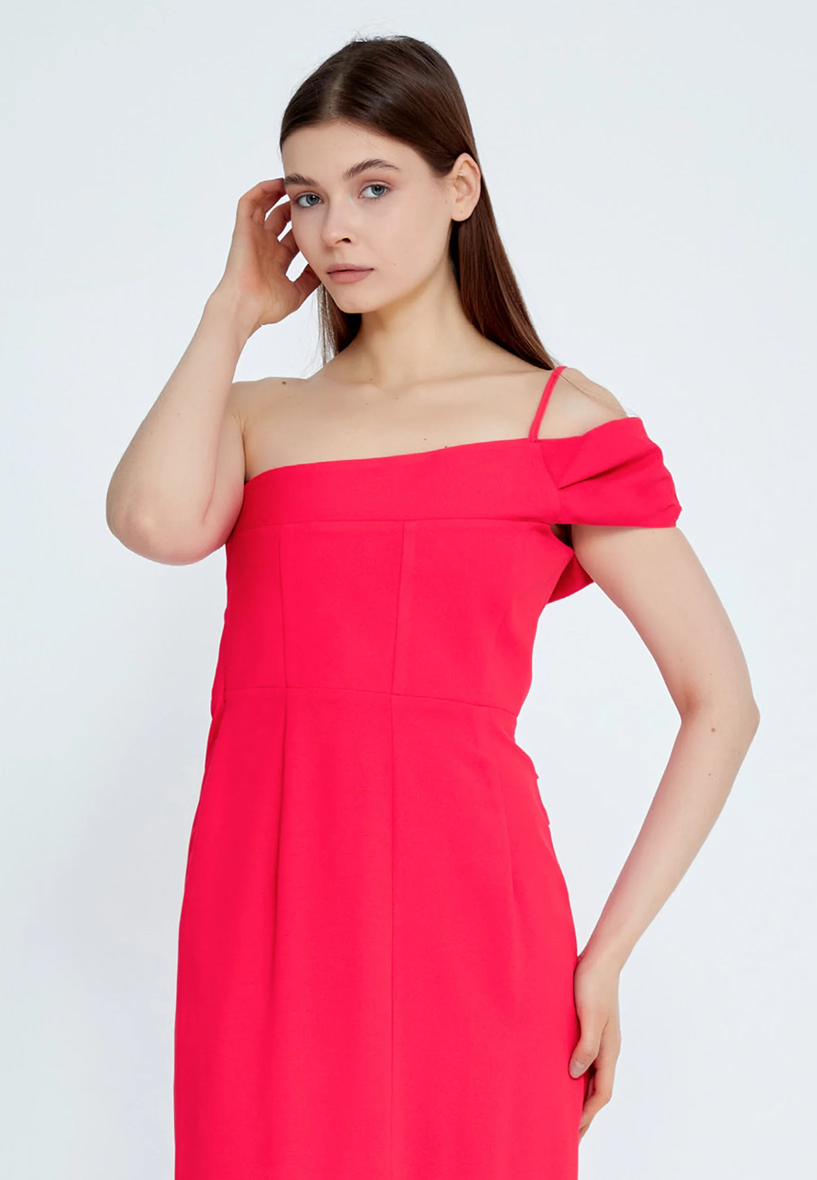 One Shoulder Midi Viscose Column Regular Casual Dress kmy24y40402 - Image 8
