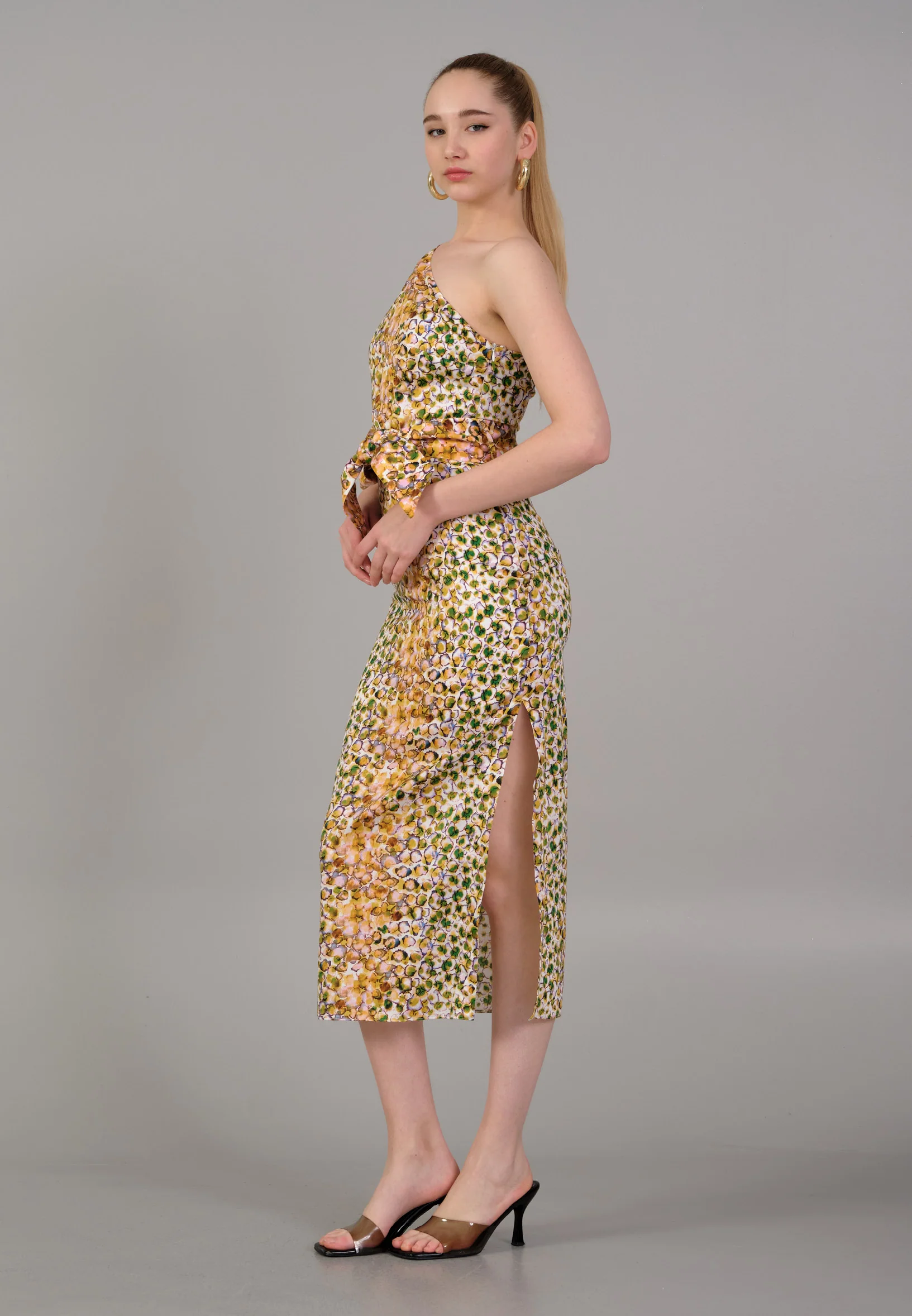 One Shoulder Midi Viscose Column Regular Casual Dress kmy24y40499 - Image 3