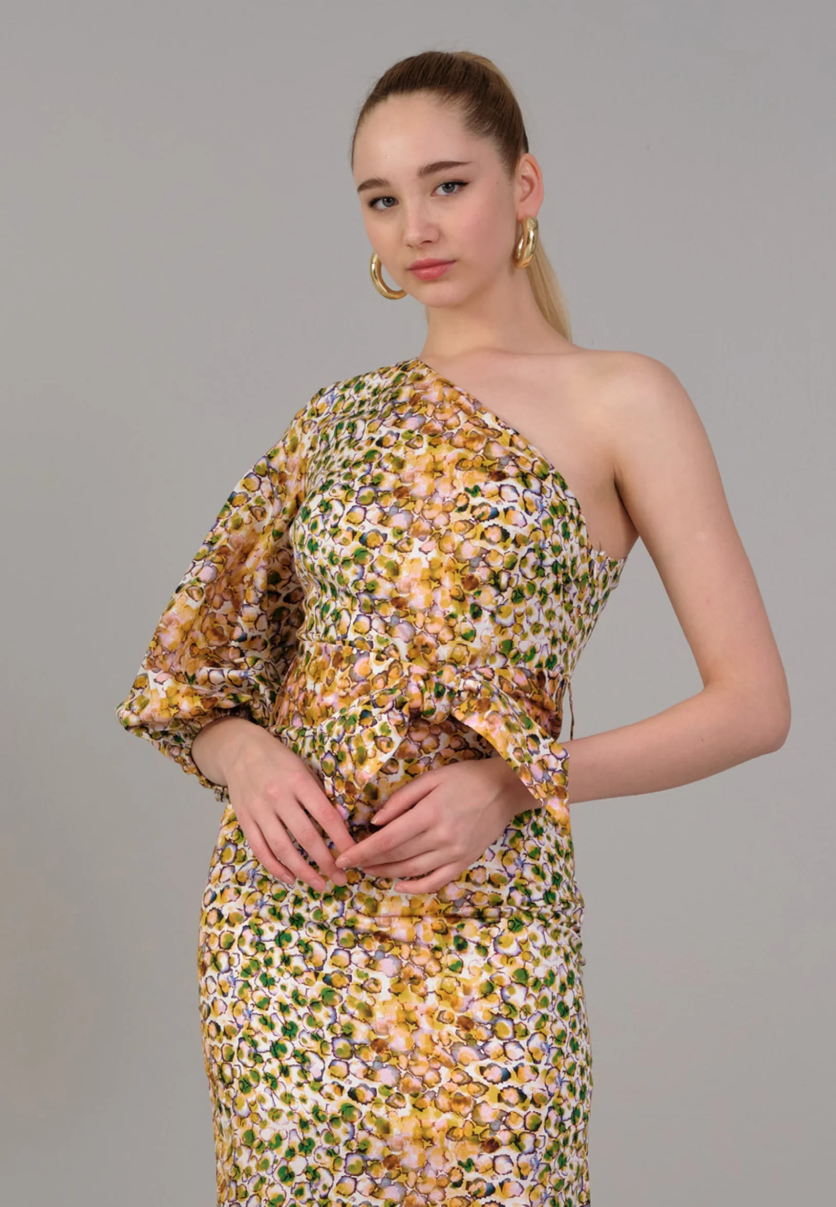 One Shoulder Midi Viscose Column Regular Casual Dress kmy24y40499 - Image 4