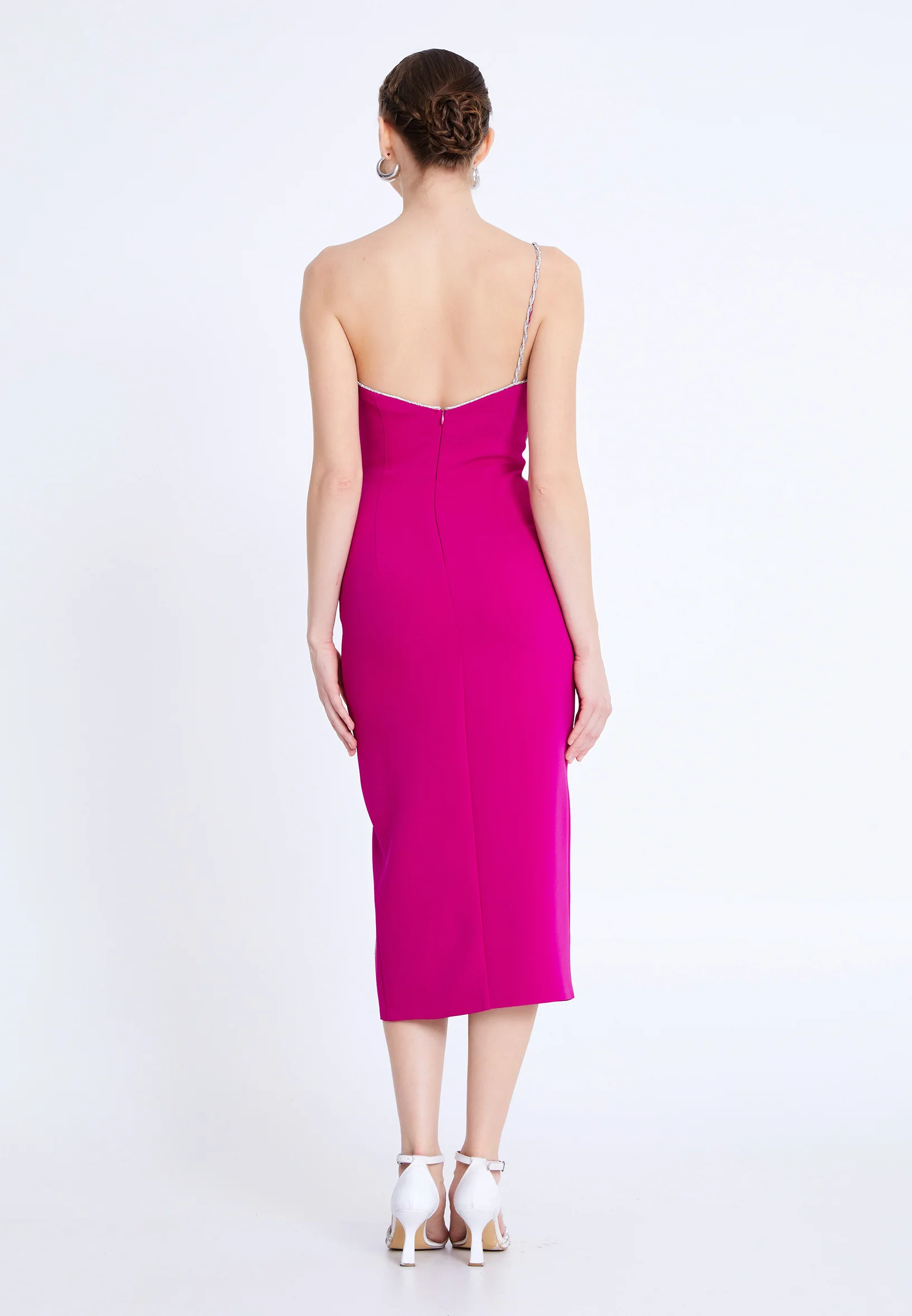 One Shoulder Midi Viscose Column Regular Evening Dress aln1812 - Image 14