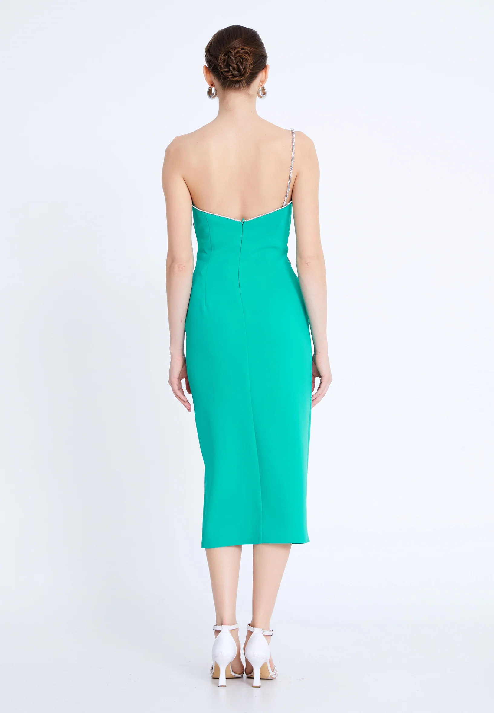 One Shoulder Midi Viscose Column Regular Evening Dress aln1812 - Image 2