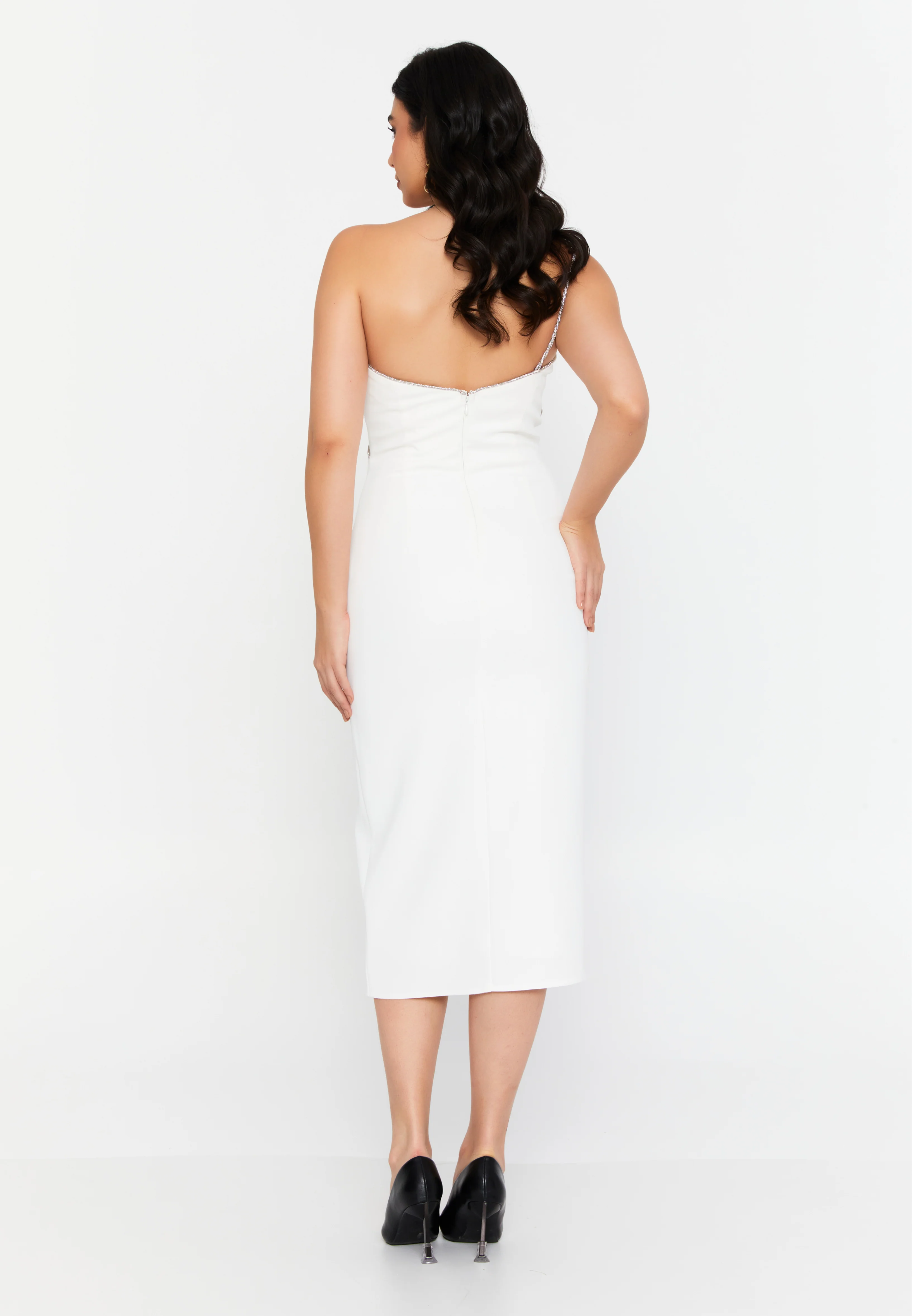 One Shoulder Midi Viscose Column Regular Evening Dress aln1812 - Image 30