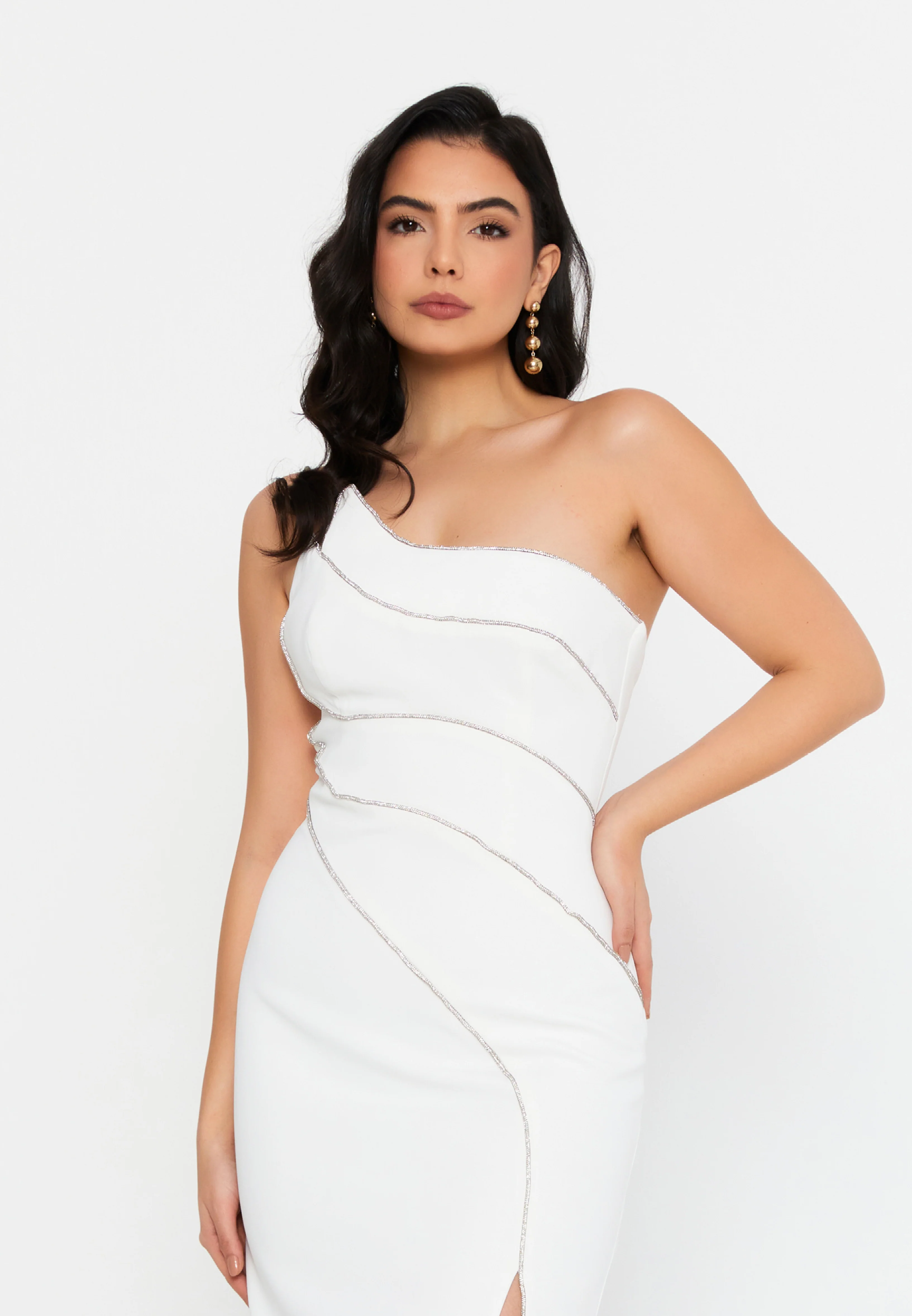 One Shoulder Midi Viscose Column Regular Evening Dress aln1812 - Image 32
