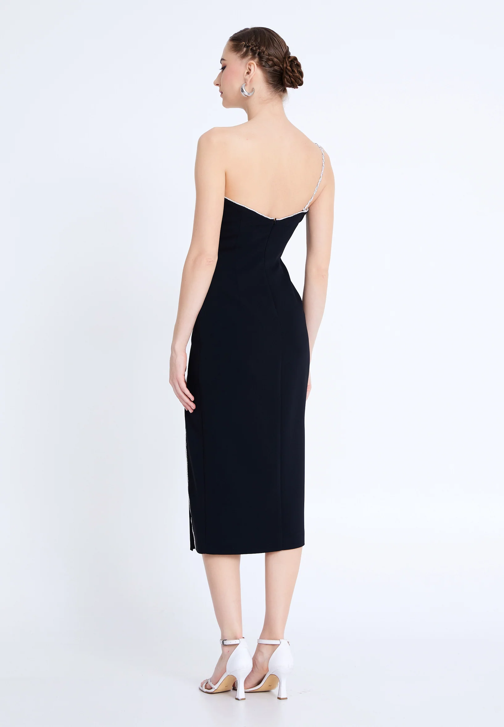 One Shoulder Midi Viscose Column Regular Evening Dress aln1812 - Image 6